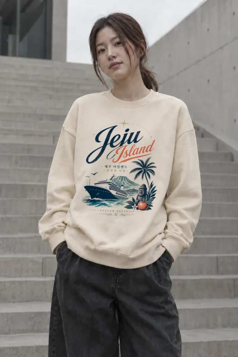 “Jeju Island Paradise” Unisex Sponge Fleece Crewneck Sweatshirt | Bella + Canvas 3901