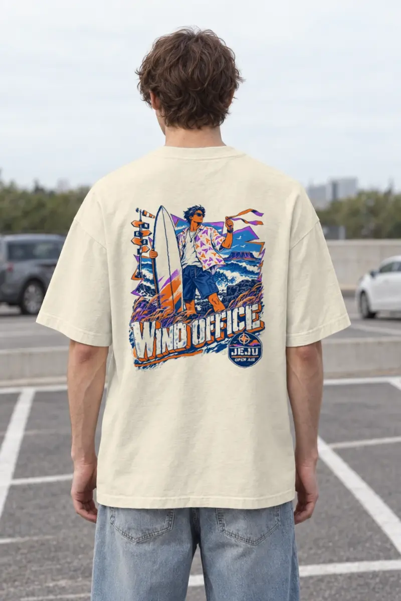 "Jeju Wind Office" Men's Oversized Heavyweight Crewneck T-Shirt