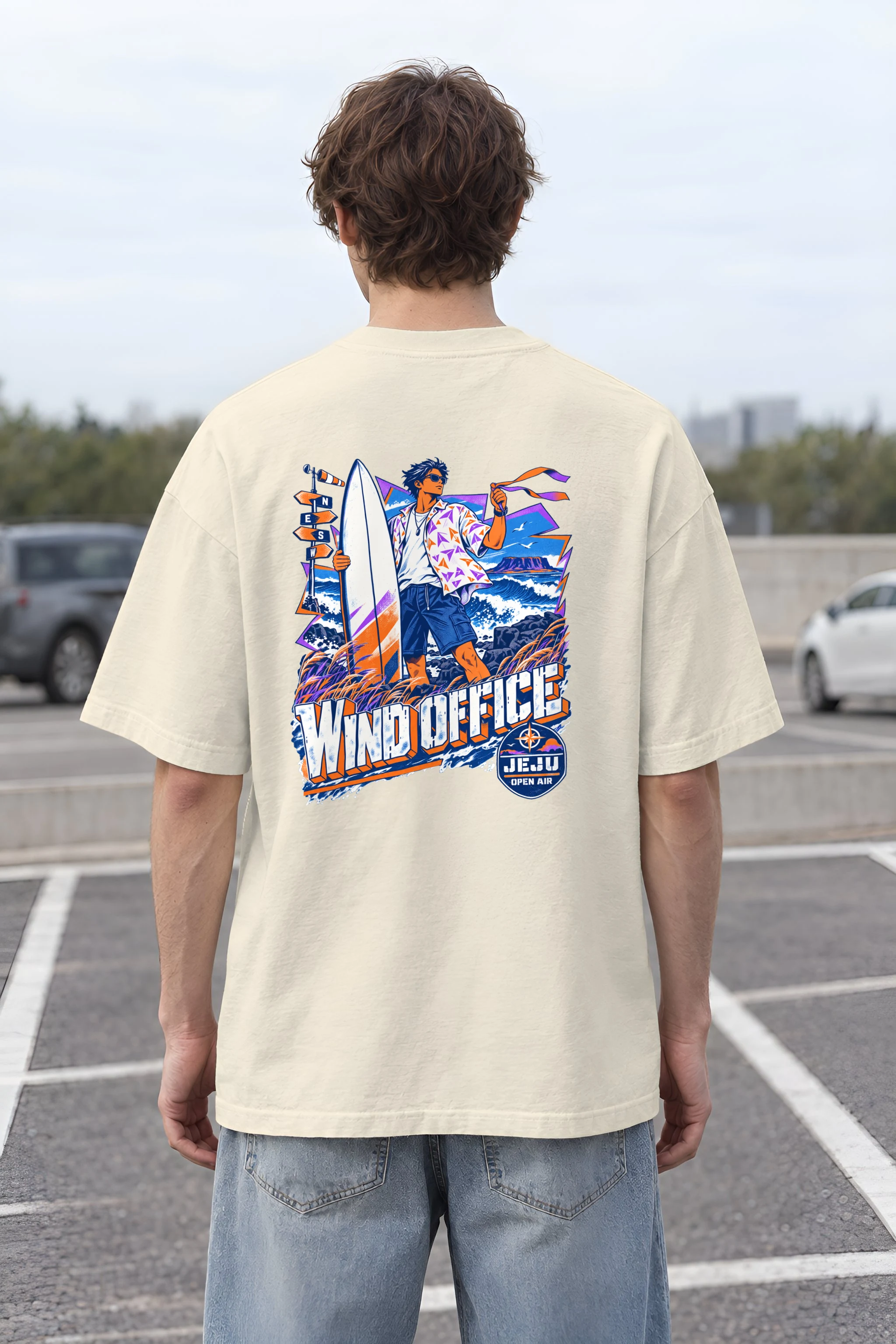 "Jeju Wind Office" Men's Oversized Heavyweight Crewneck T-Shirt