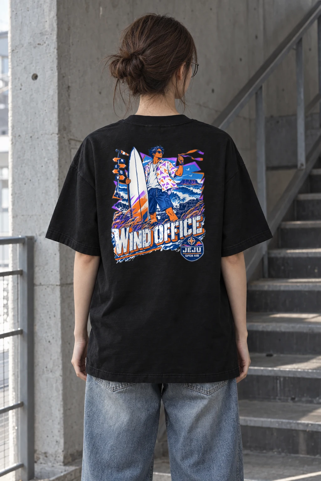 "Jeju Wind Office" Men's Oversized Heavyweight Crewneck T-Shirt | Shaka Wear SHMHSS
