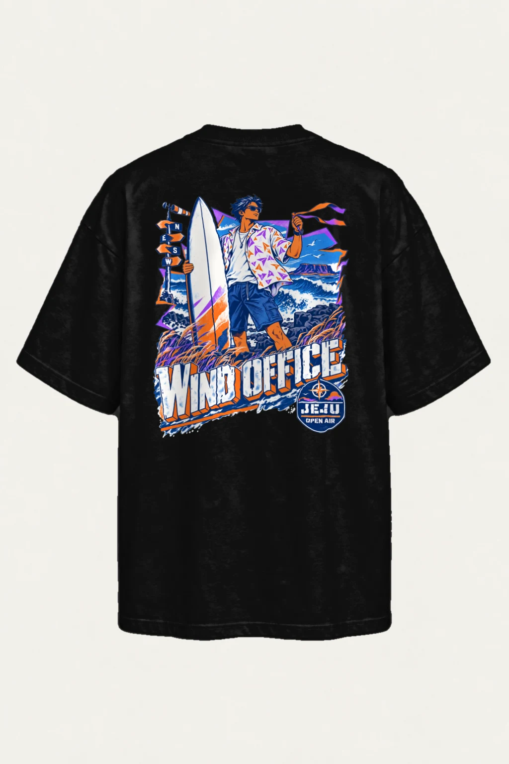 "Jeju Wind Office" Men's Oversized Heavyweight Crewneck T-Shirt | Shaka Wear SHMHSS