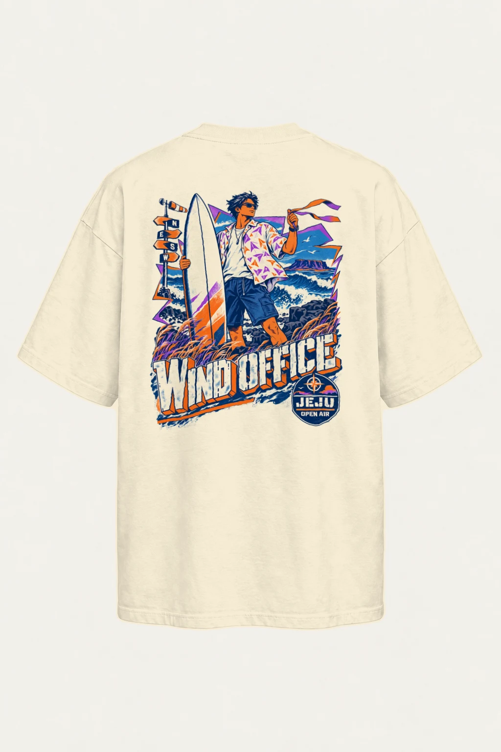"Jeju Wind Office" Men's Oversized Heavyweight Crewneck T-Shirt | Shaka Wear SHMHSS