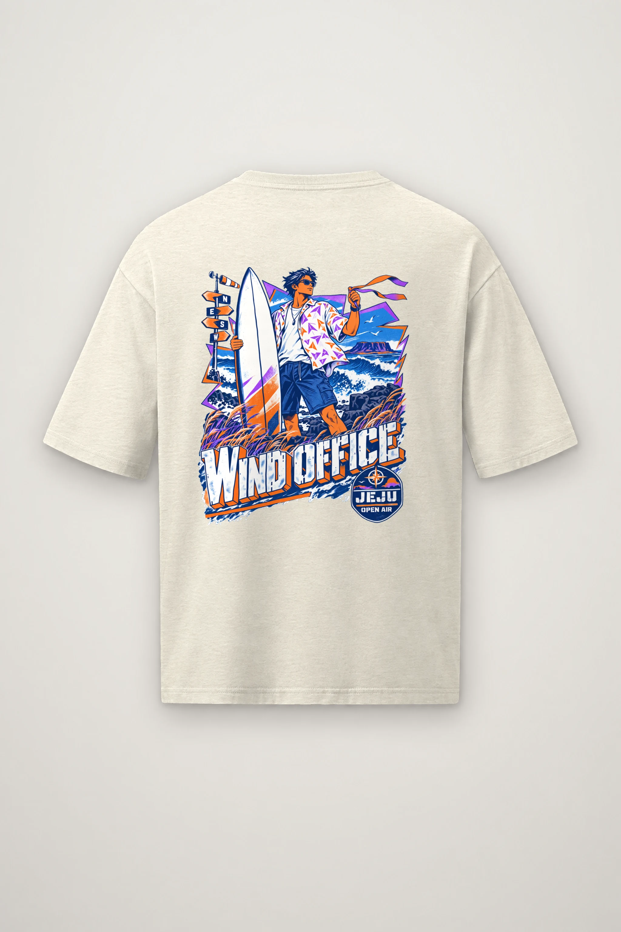 "Jeju Wind Office" Men's Oversized Heavyweight Crewneck T-Shirt
