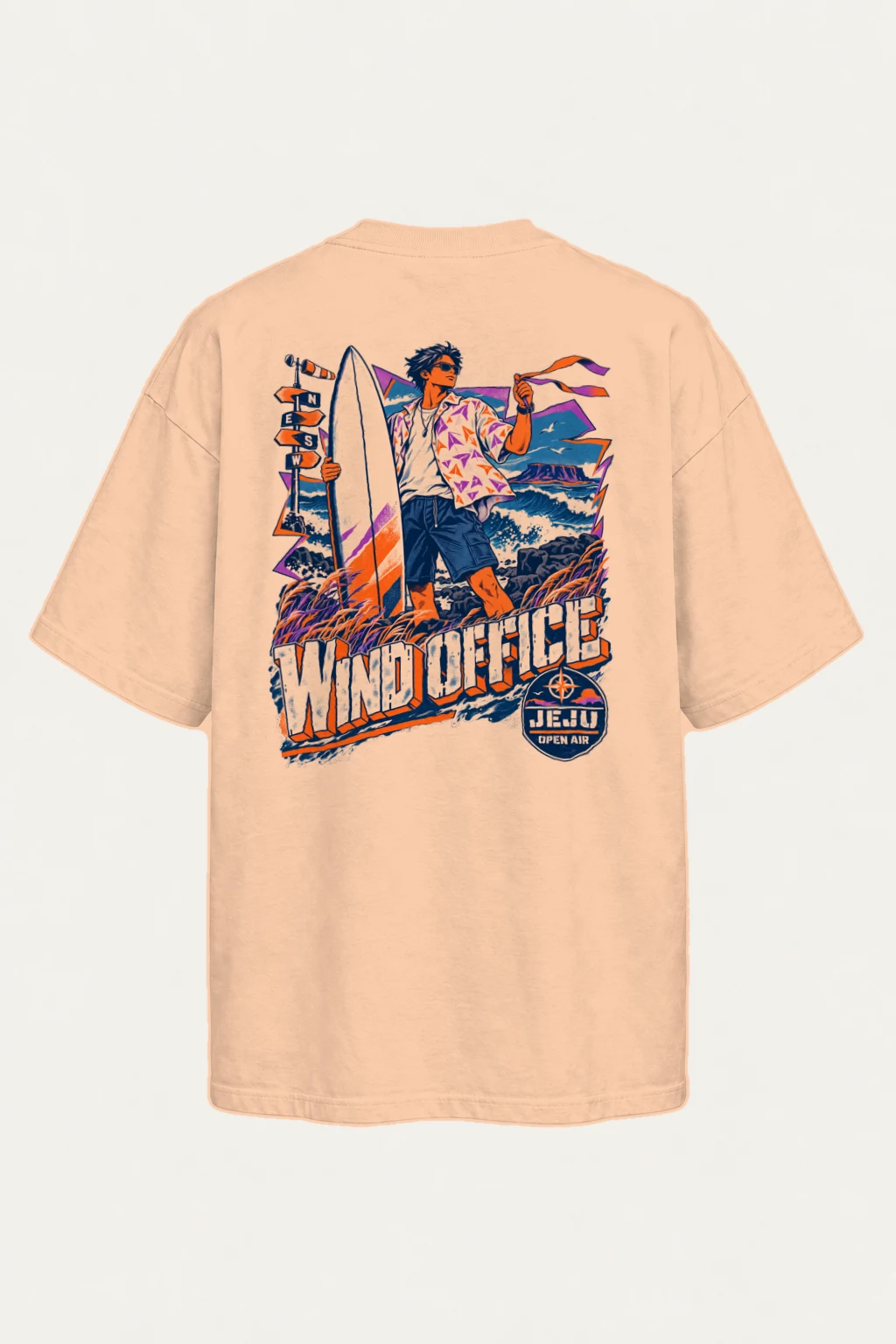 "Jeju Wind Office" Men's Oversized Heavyweight Crewneck T-Shirt | Shaka Wear SHMHSS