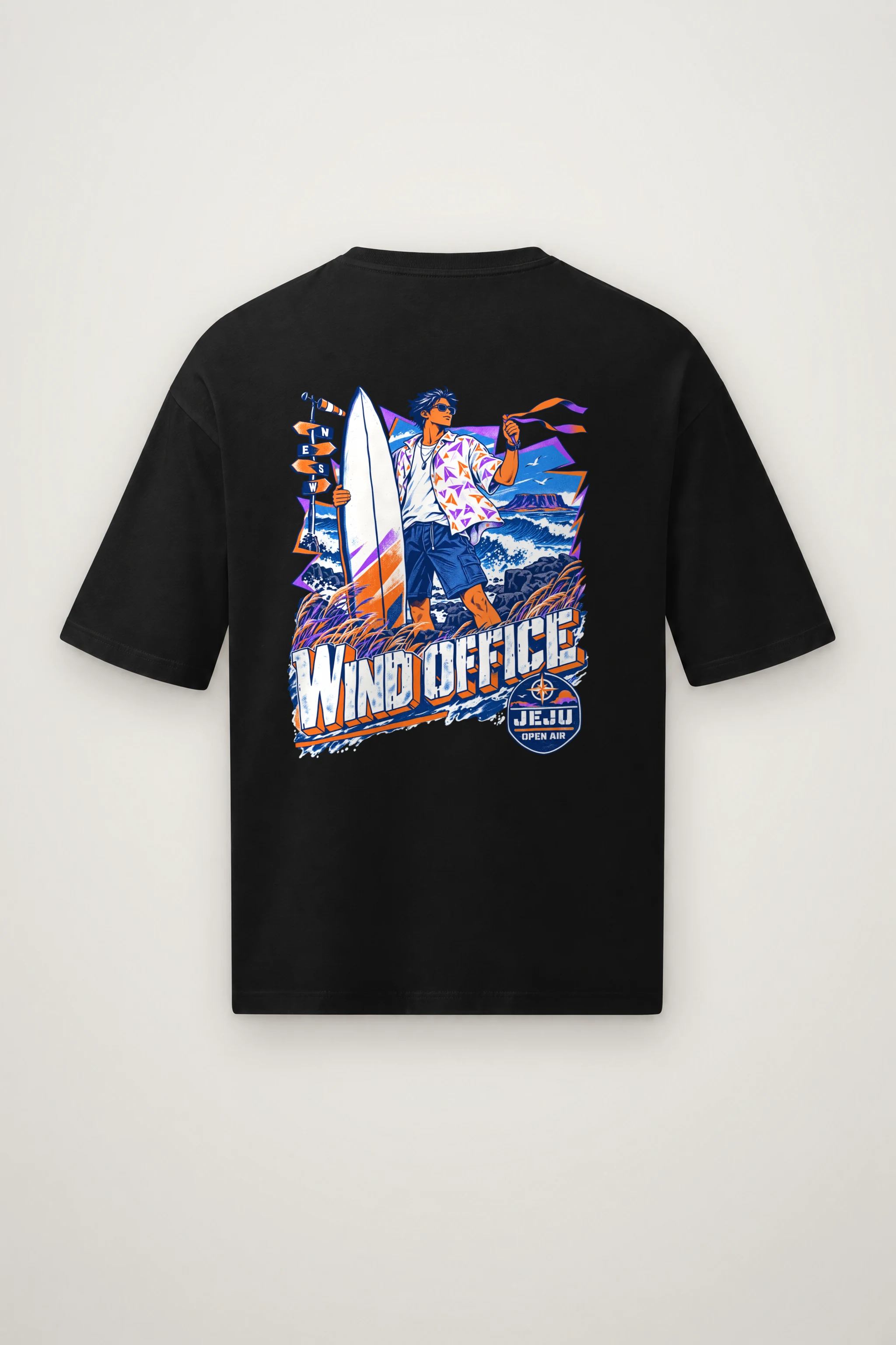 "Jeju Wind Office" Men's Oversized Heavyweight Crewneck T-Shirt