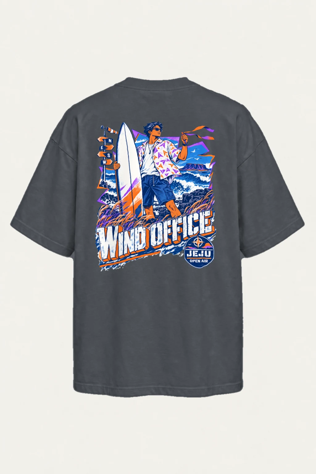 "Jeju Wind Office" Men's Oversized Heavyweight Crewneck T-Shirt | Shaka Wear SHMHSS