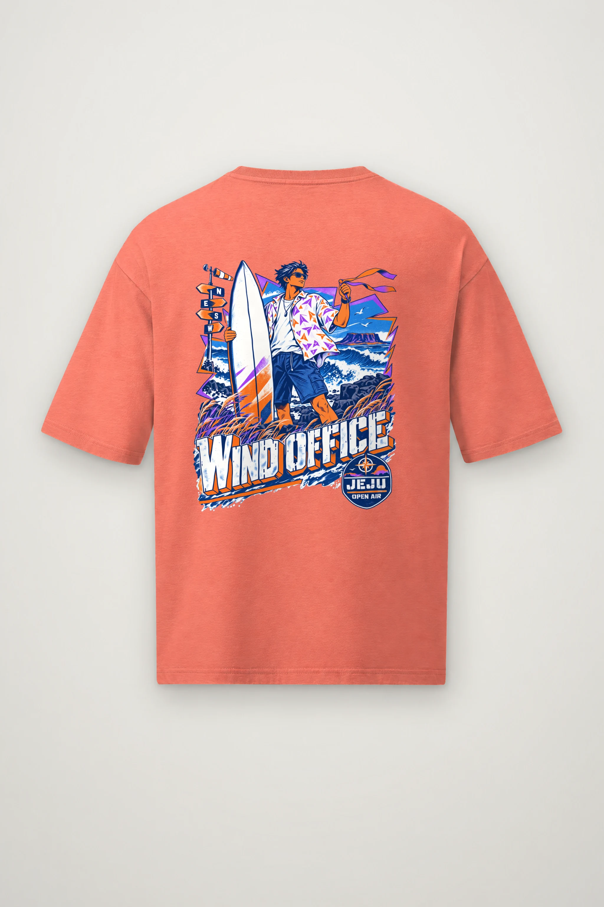 "Jeju Wind Office" Men's Oversized Heavyweight Crewneck T-Shirt