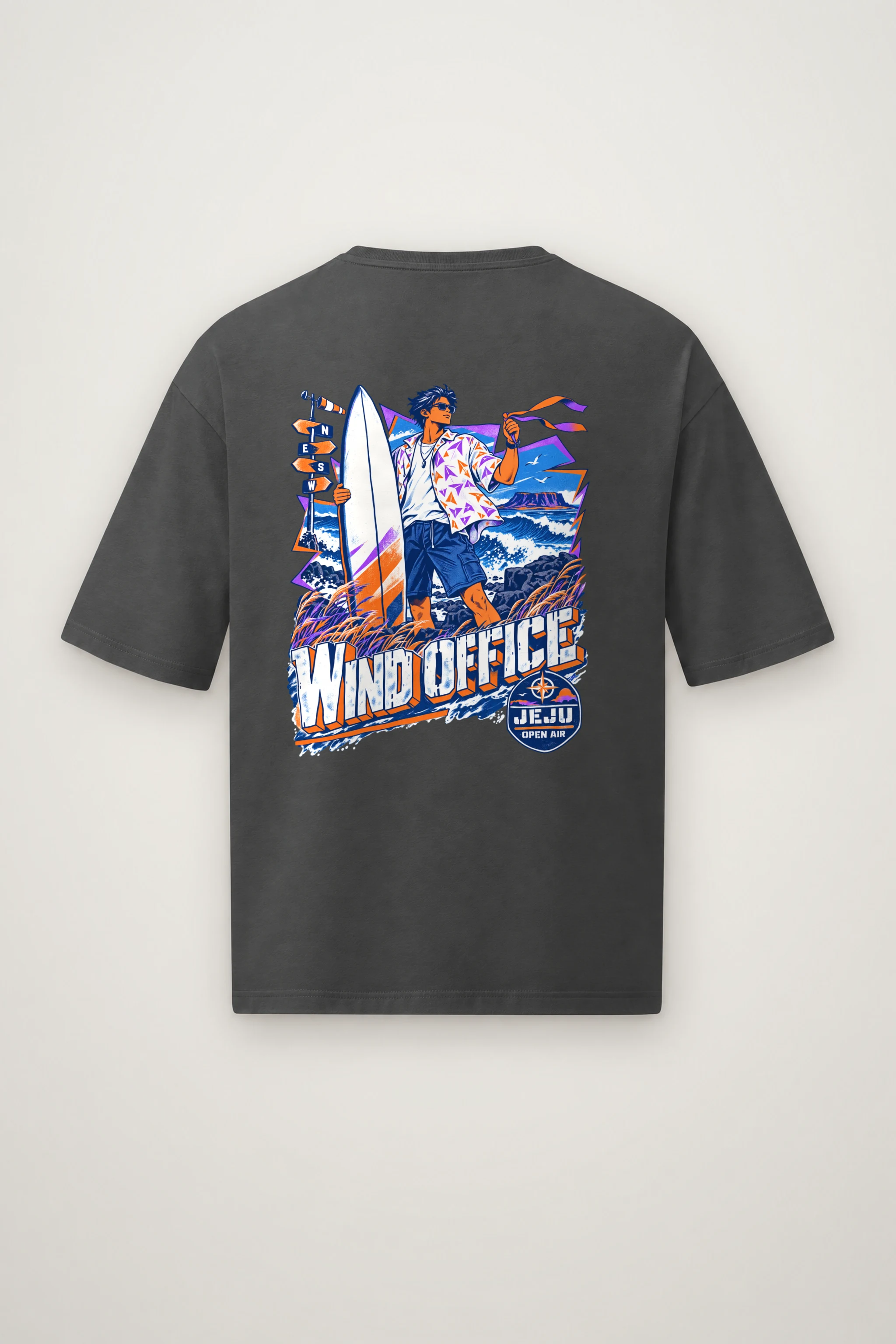 "Jeju Wind Office" Men's Oversized Heavyweight Crewneck T-Shirt