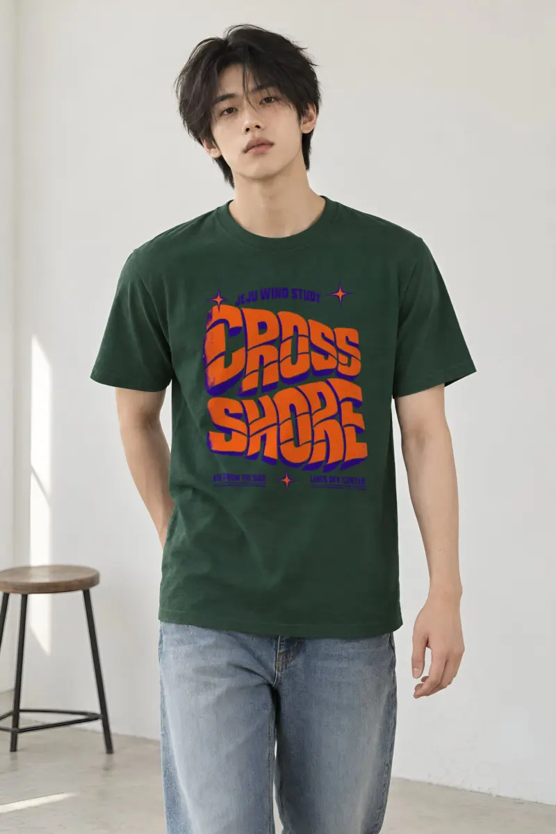 "Jeju Wind Study Cross Shore" Heavyweight Unisex Crewneck T-shirt
