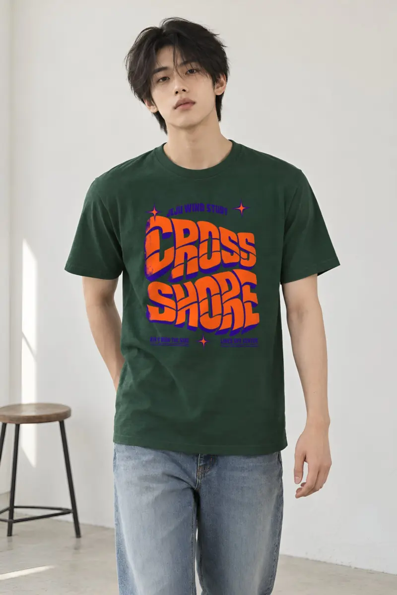 "Jeju Wind Study Cross Shore" Heavyweight Unisex Crewneck T-shirt