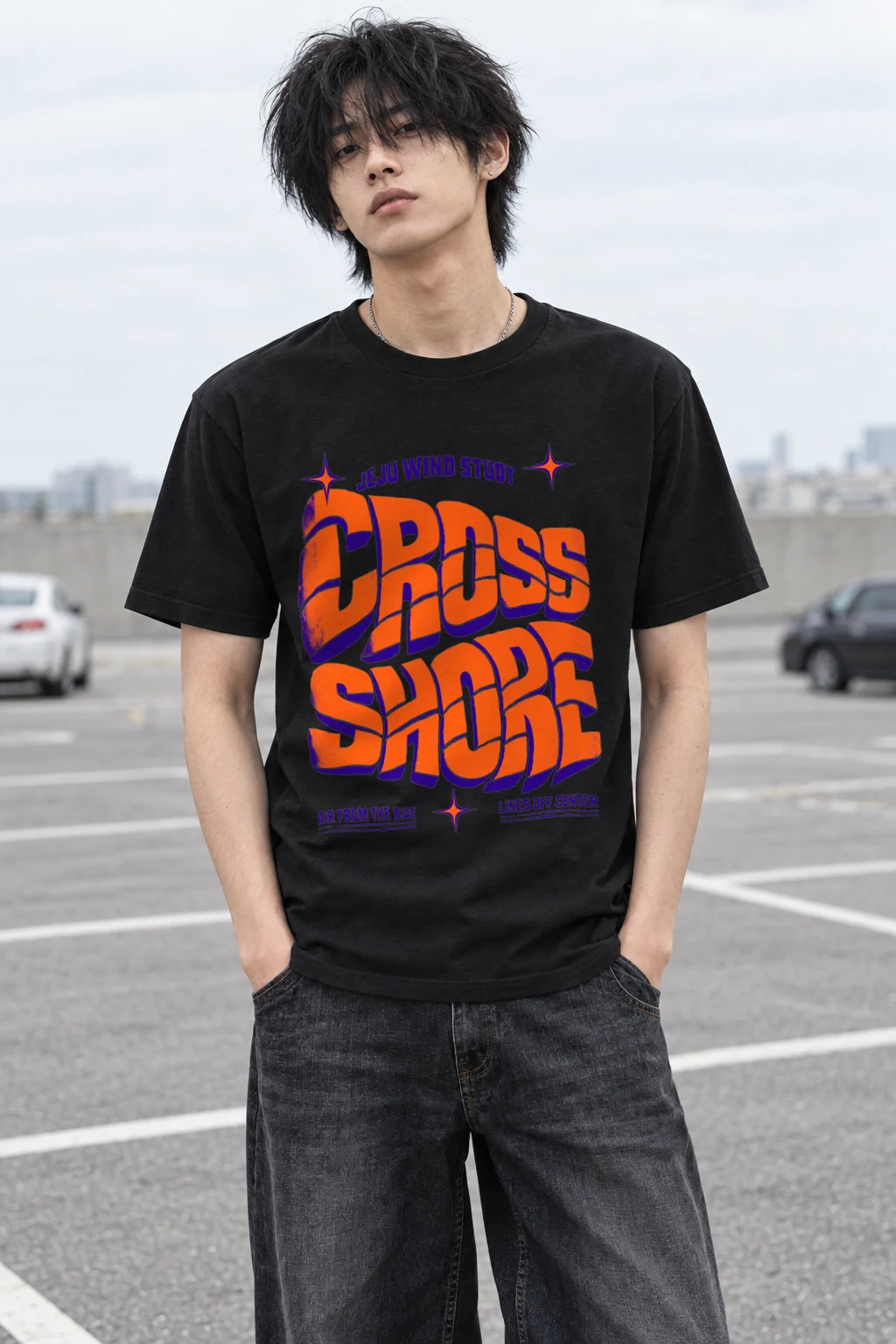 "Jeju Wind Study Cross Shore" Heavyweight Unisex Crewneck T-shirt