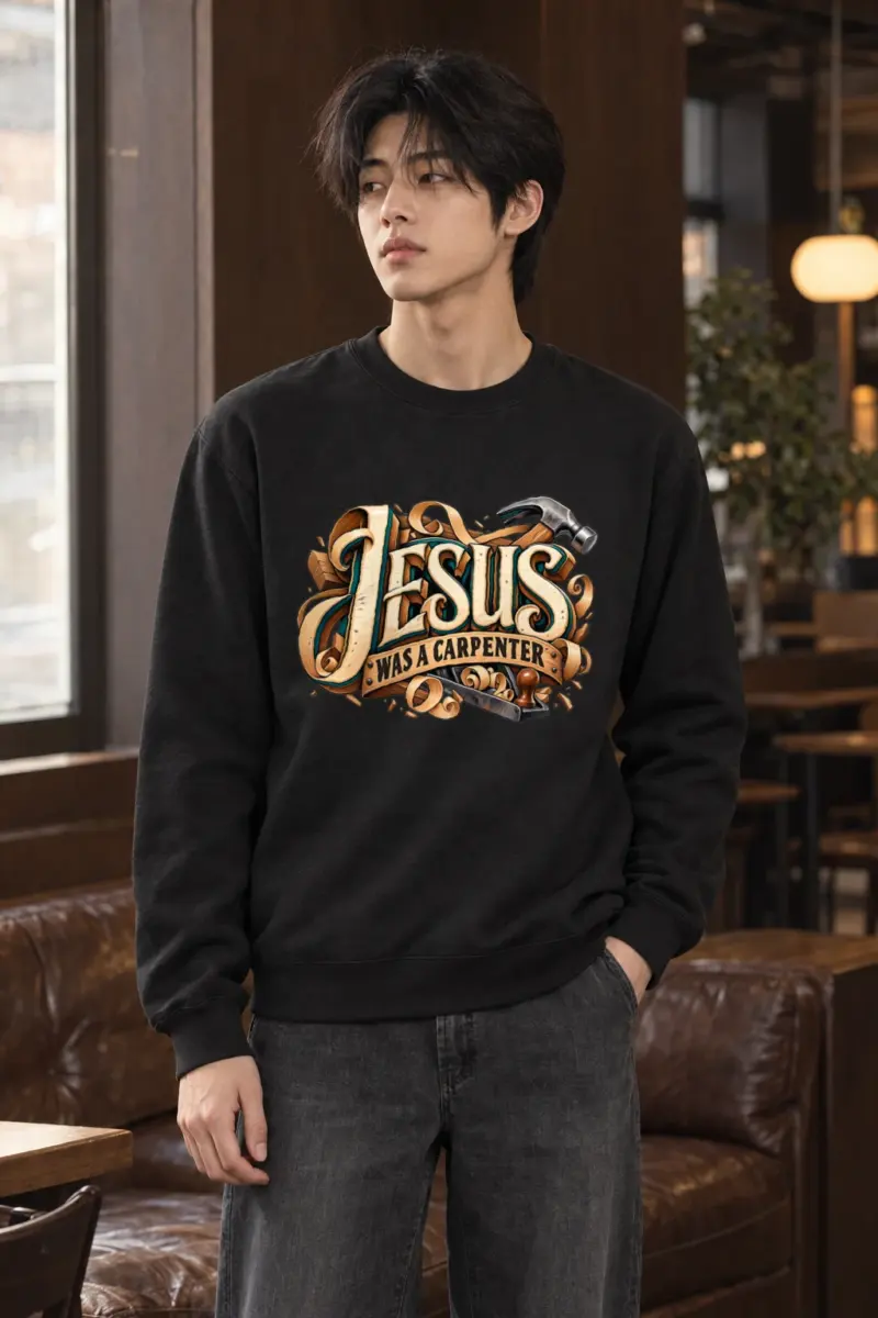 "Wood Grain Jesus Banner" Heavy Blend Unisex Crewneck Sweatshirt