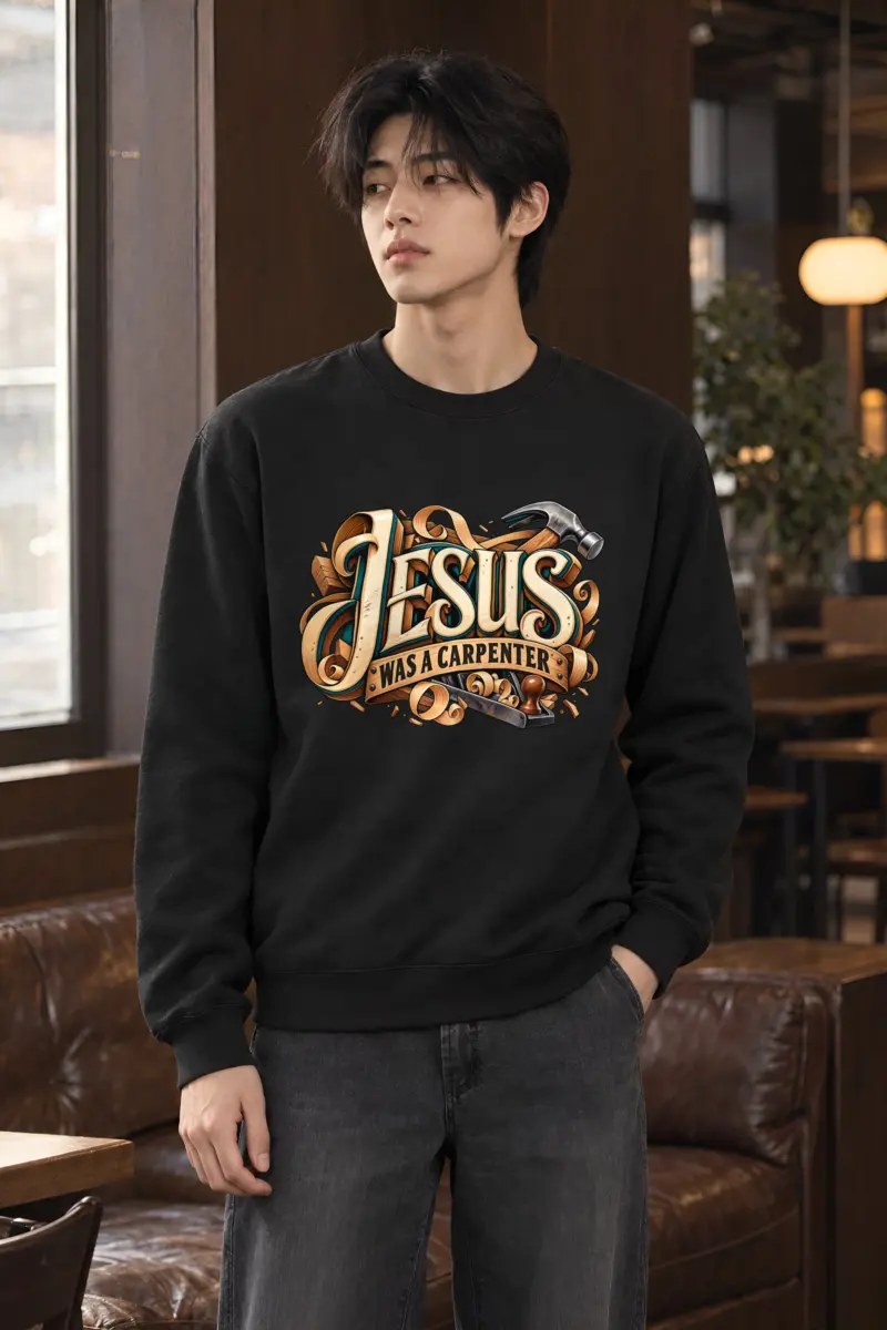"Wood Grain Jesus Banner" Heavy Blend Unisex Crewneck Sweatshirt