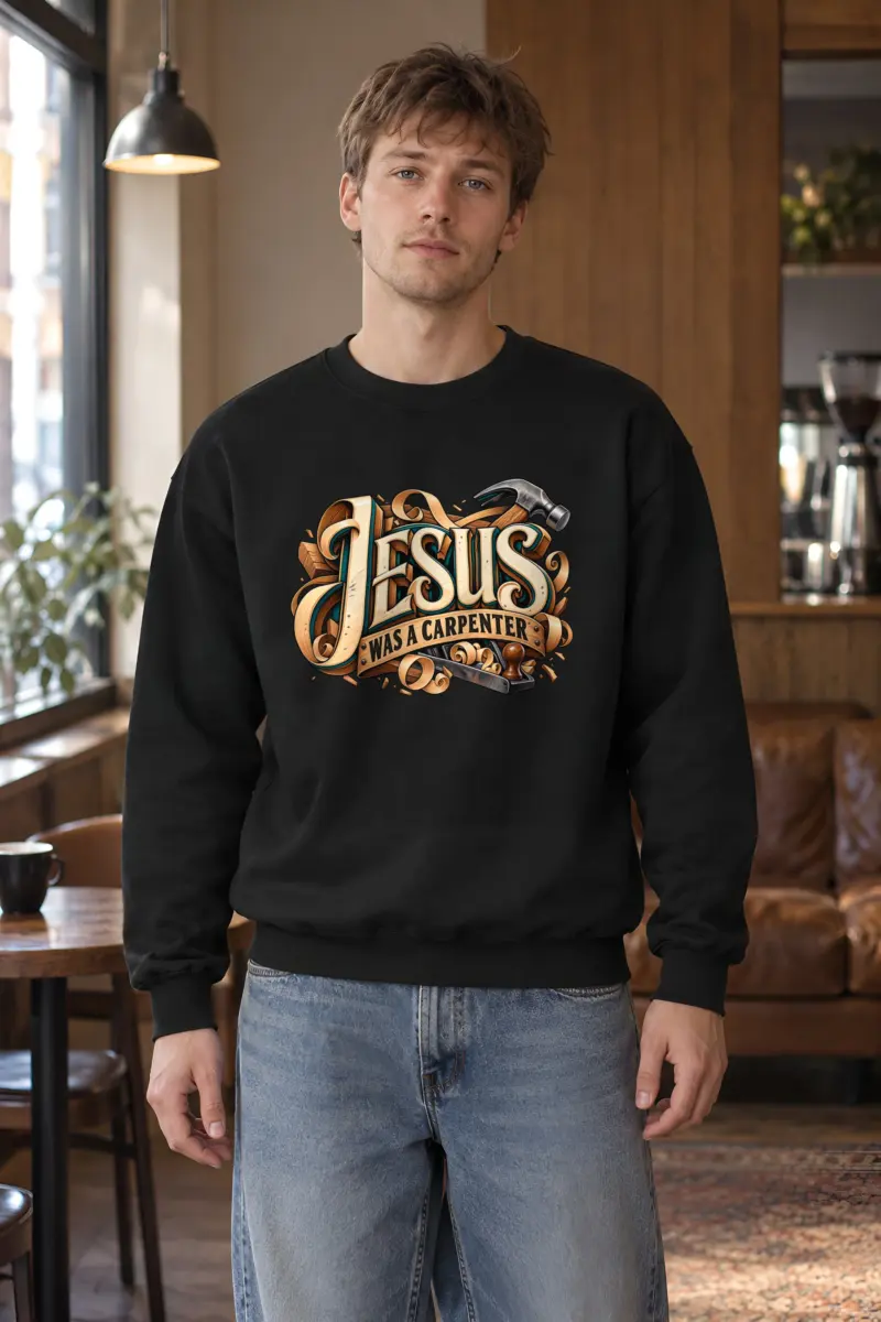 "Wood Grain Jesus Banner" Heavy Blend Unisex Crewneck Sweatshirt
