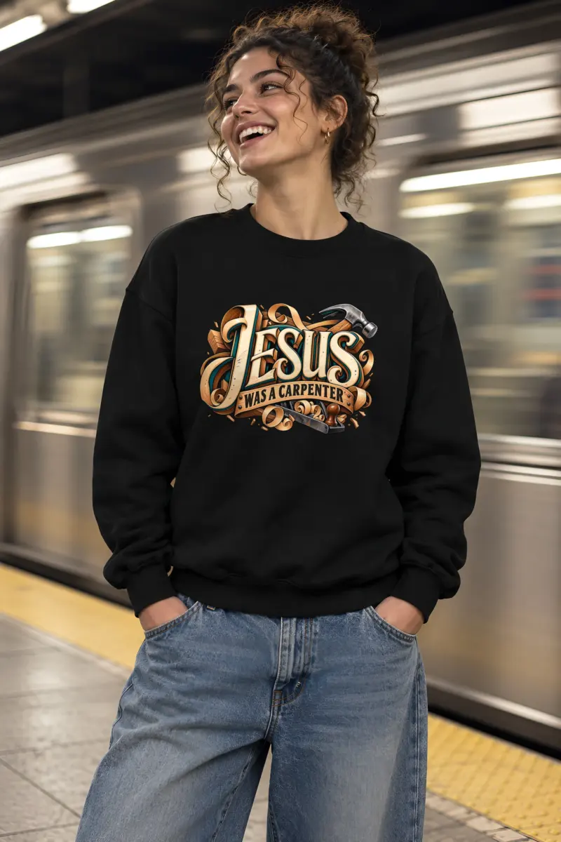 "Wood Grain Jesus Banner" Heavy Blend Unisex Crewneck Sweatshirt