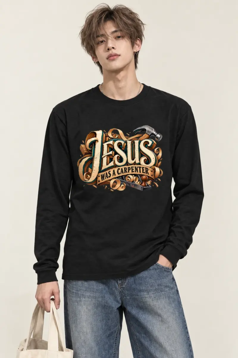 "Wood Carved Jesus Banner" Unisex Longsleeve T-shirt
