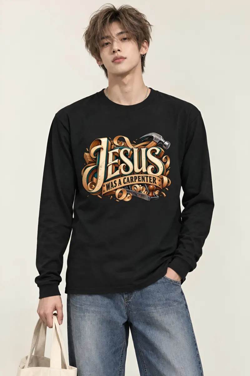 "Wood Carved Jesus Banner" Unisex Longsleeve T-shirt