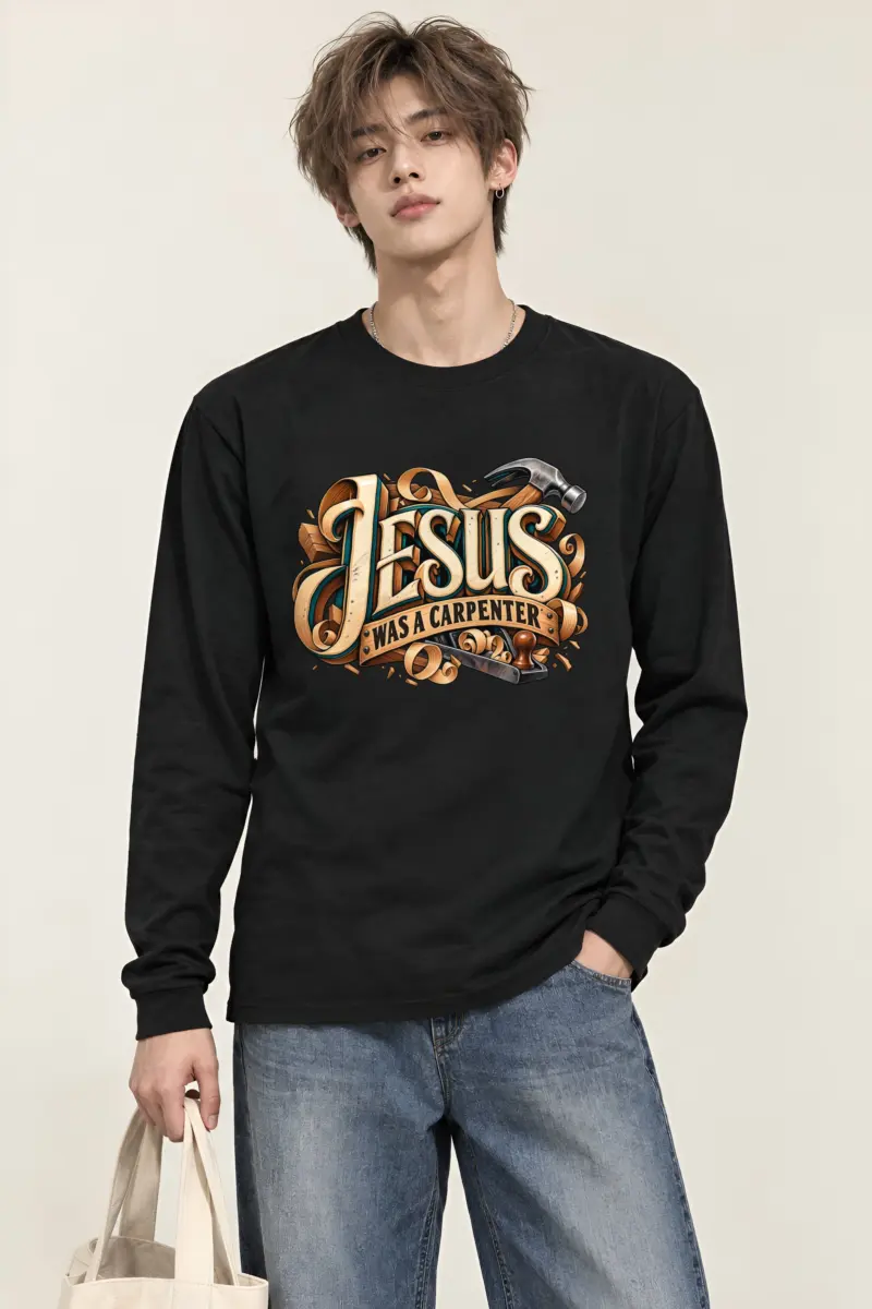 "Wood Carved Jesus Banner" Unisex Longsleeve T-shirt