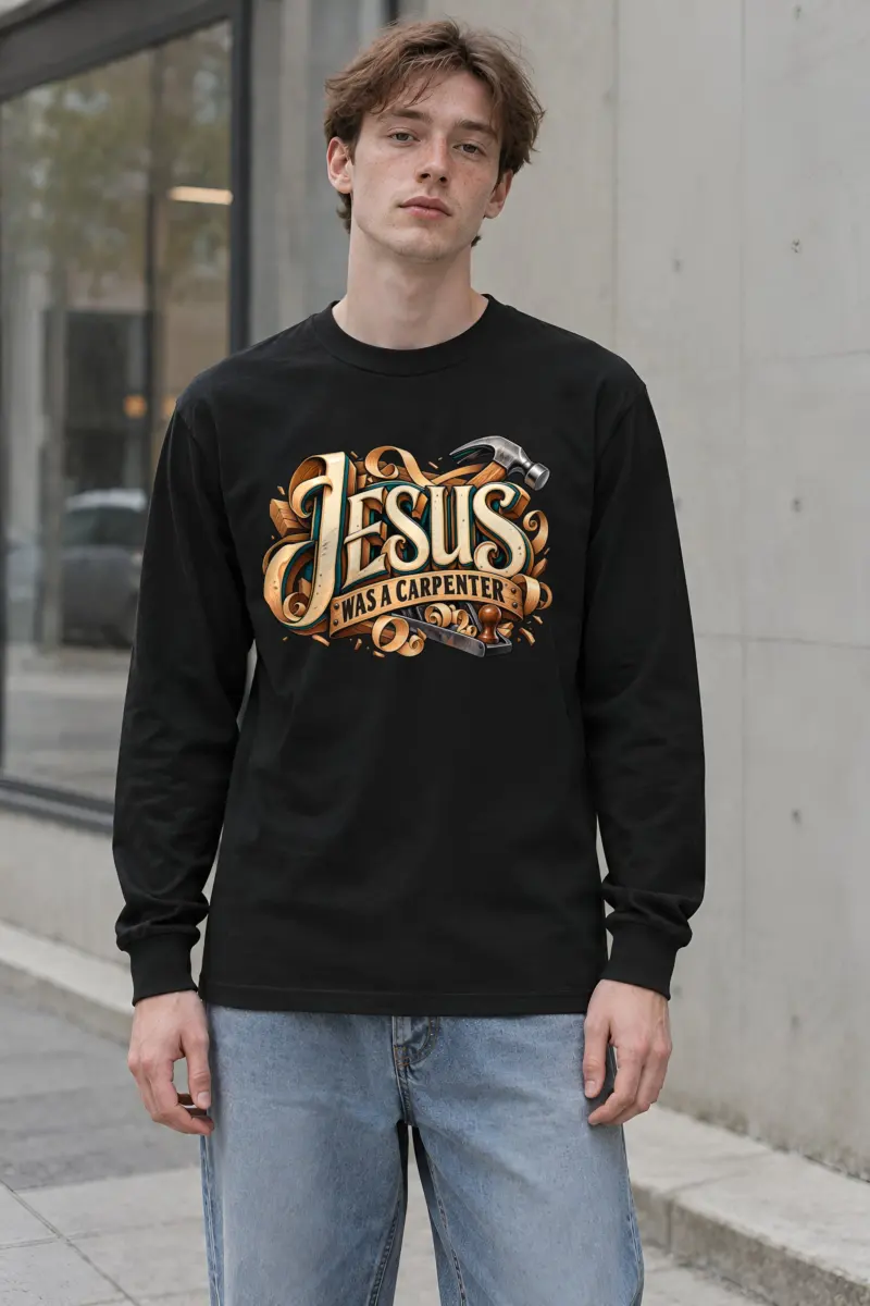 "Wood Carved Jesus Banner" Unisex Longsleeve T-shirt