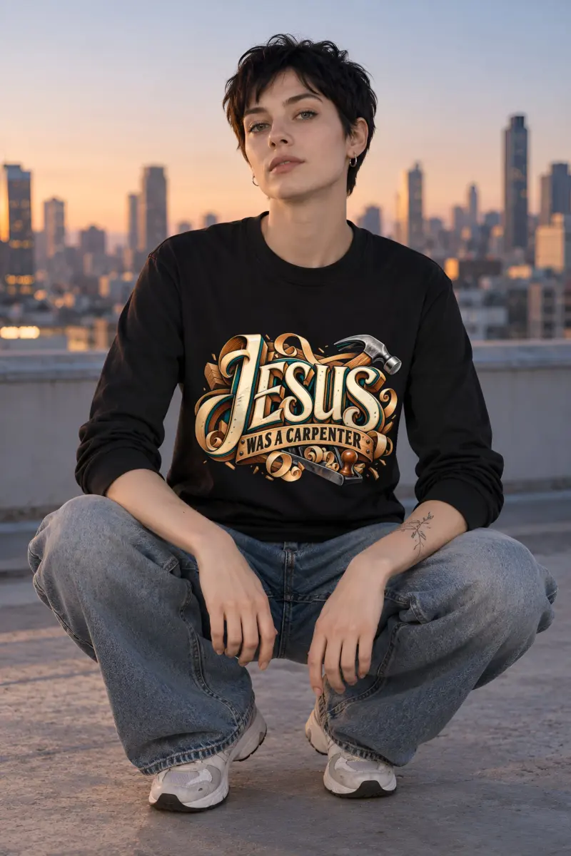 "Wood Carved Jesus Banner" Unisex Longsleeve T-shirt