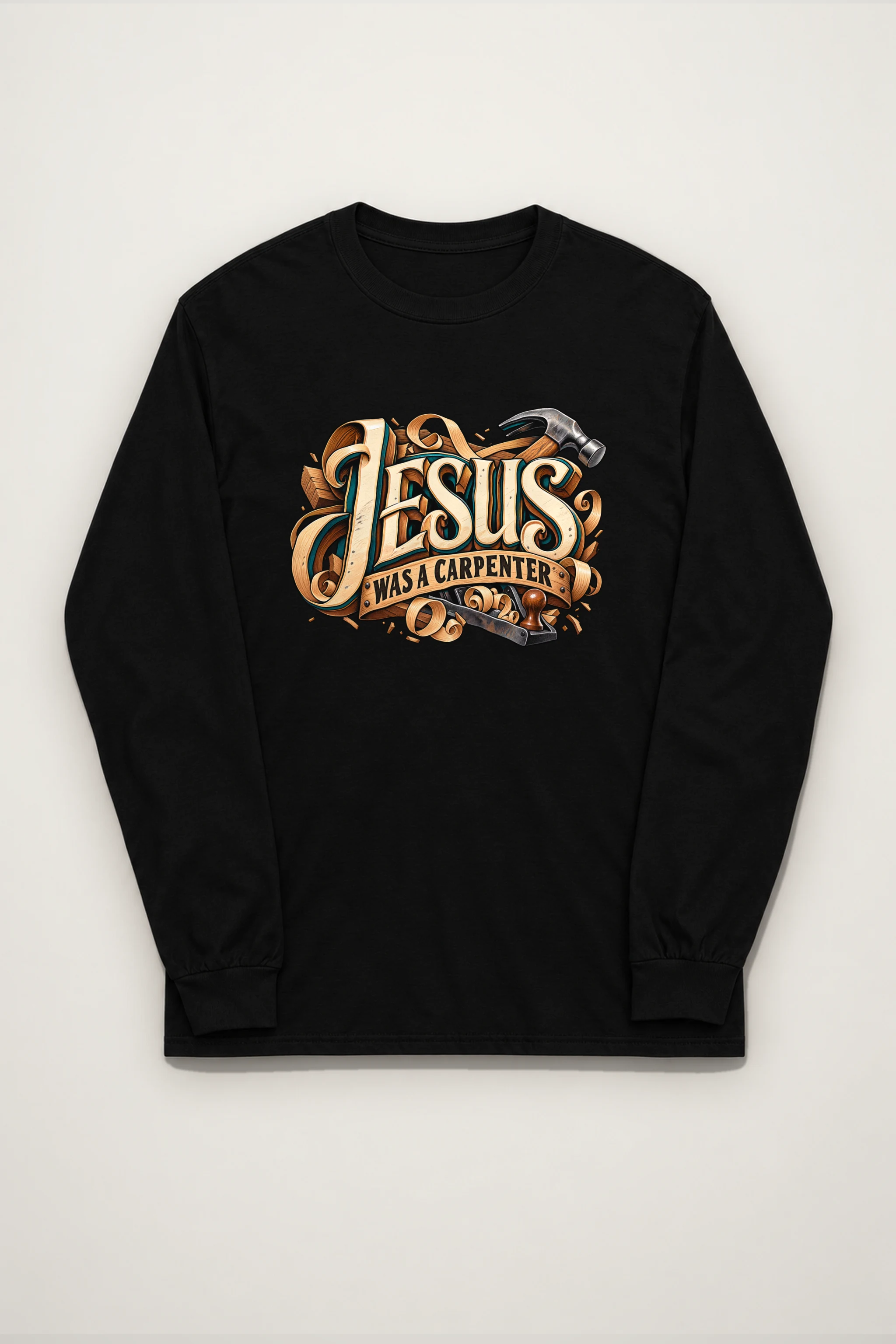 "Wood Carved Jesus Banner" Unisex Longsleeve T-shirt