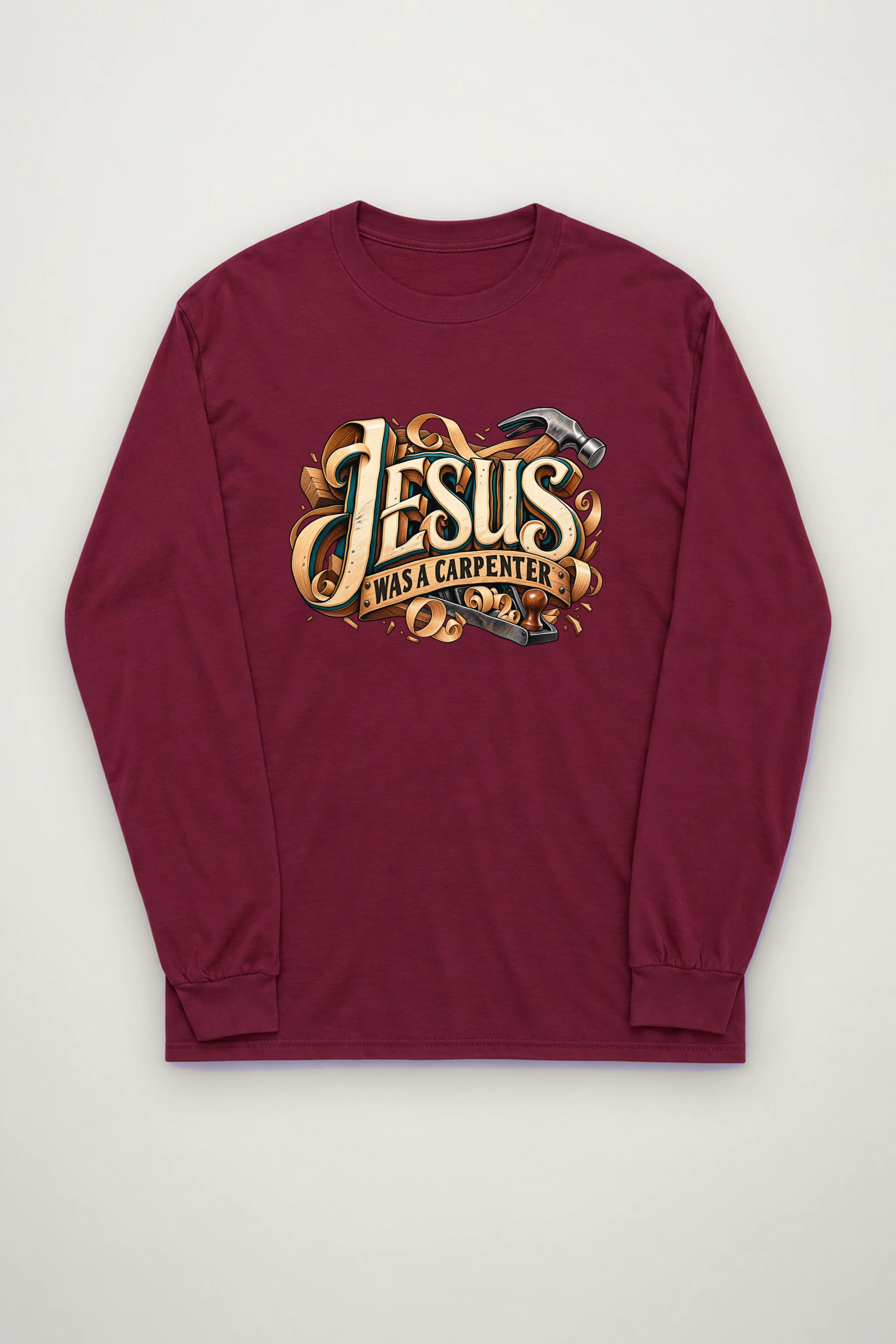 "Wood Carved Jesus Banner" Unisex Longsleeve T-shirt