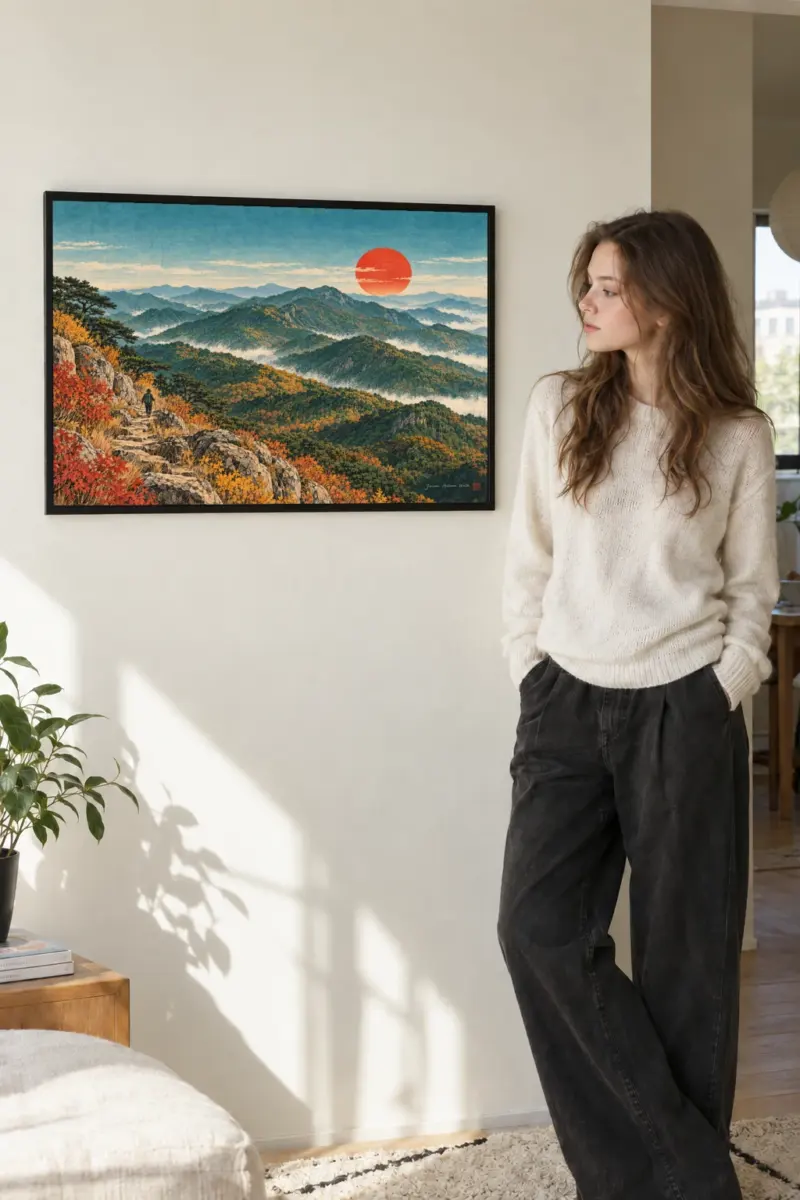 “Jirisan Autumn Walk” Premium Wooden Framed Poster · Landscape