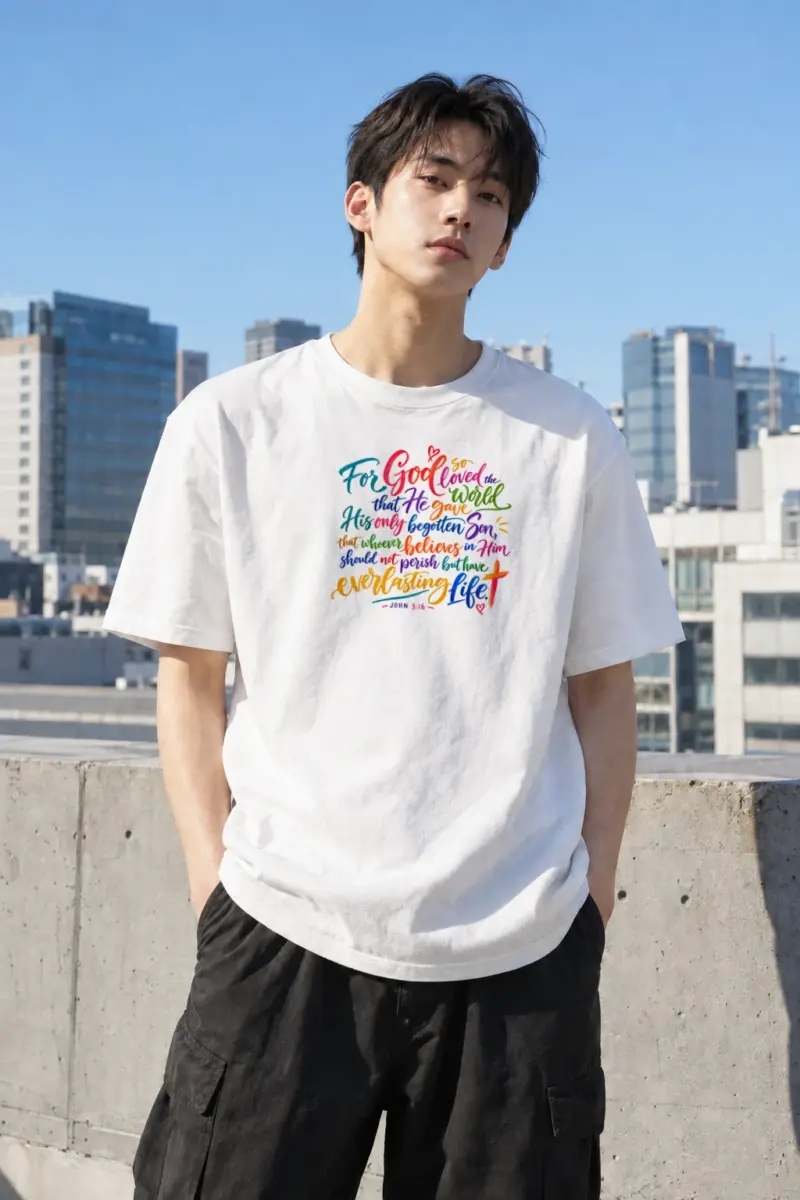 “John 3:16 Calligraphy” Heavyweight Unisex Crewneck T-shirt | Gildan 5000
