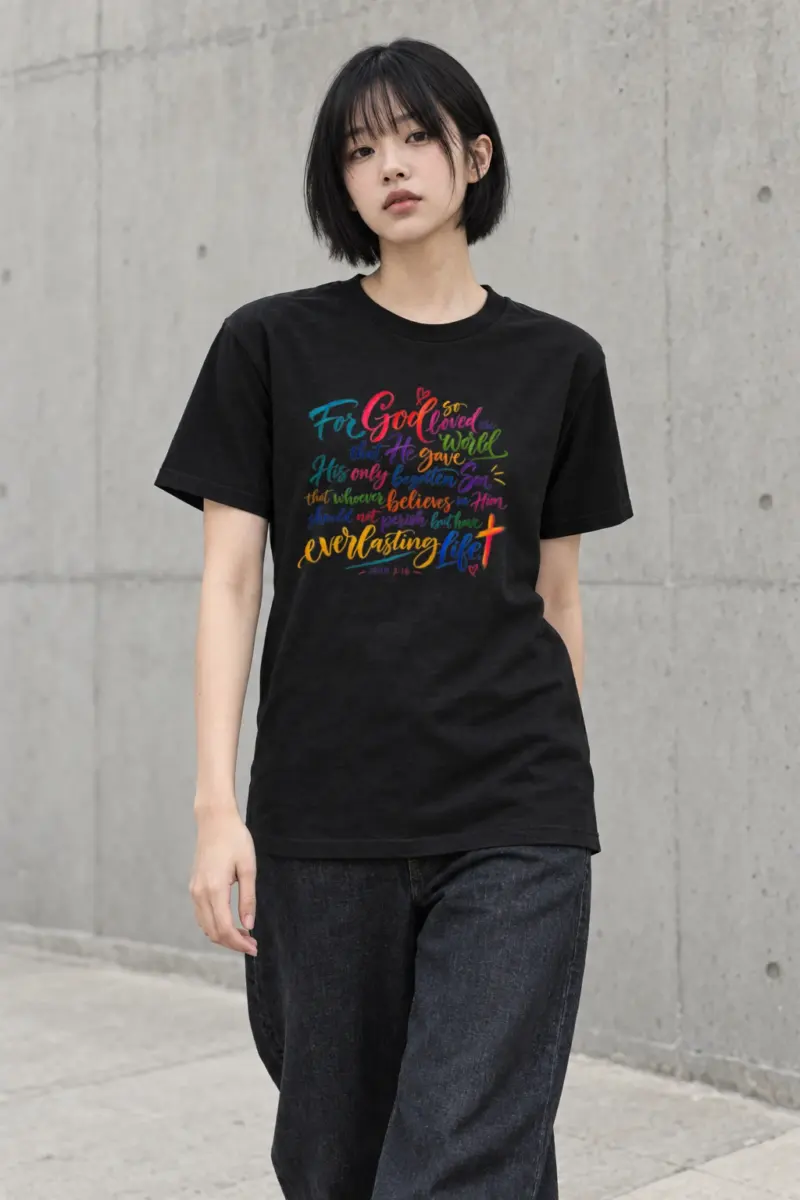 "John 3:16 Calligraphy" Heavyweight Unisex Crewneck T-shirt | Gildan 5000
