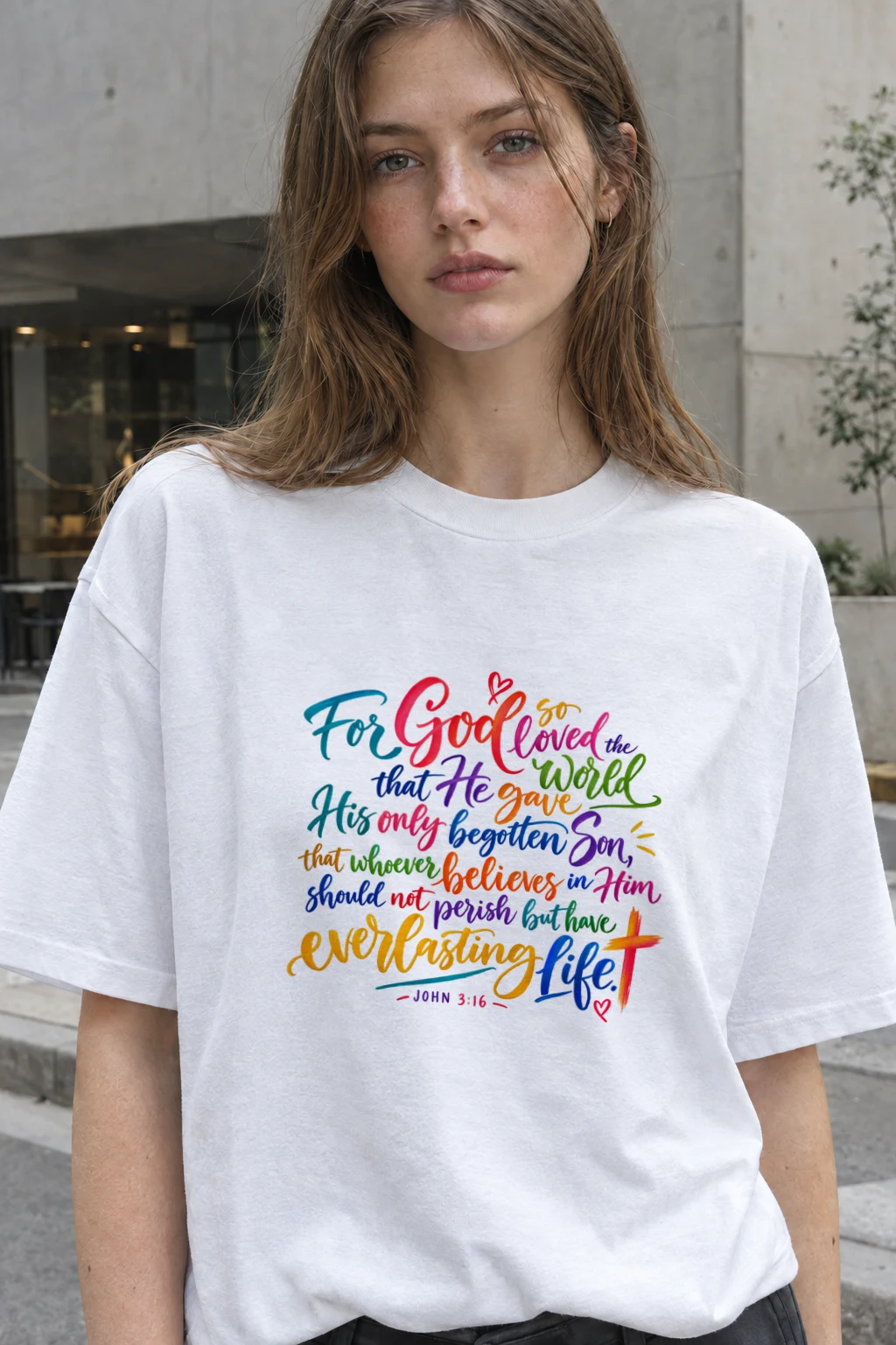 "John 3:16 Calligraphy" Heavyweight Unisex Crewneck T-shirt | Gildan 5000