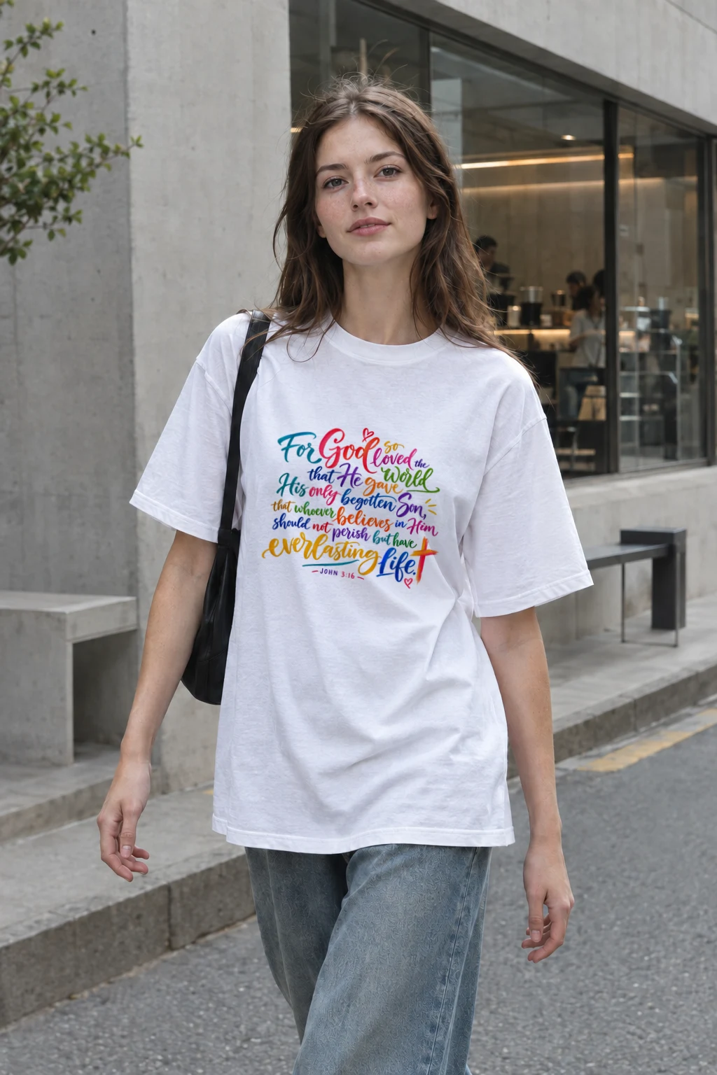 "John 3:16 Calligraphy" Heavyweight Unisex Crewneck T-shirt | Gildan 5000