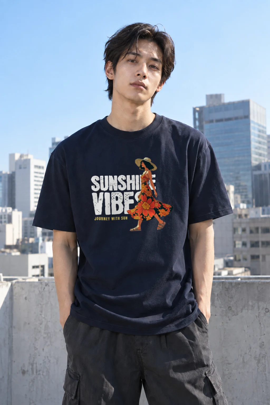 "Journey With Sun" Heavyweight Unisex Crewneck T-shirt | Gildan 5000