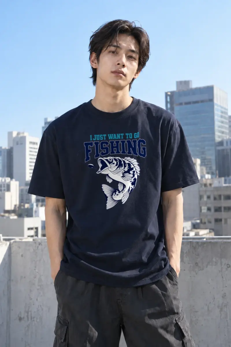 "Just Go Fishing" Heavyweight Unisex Crewneck T-shirt | Gildan 5000