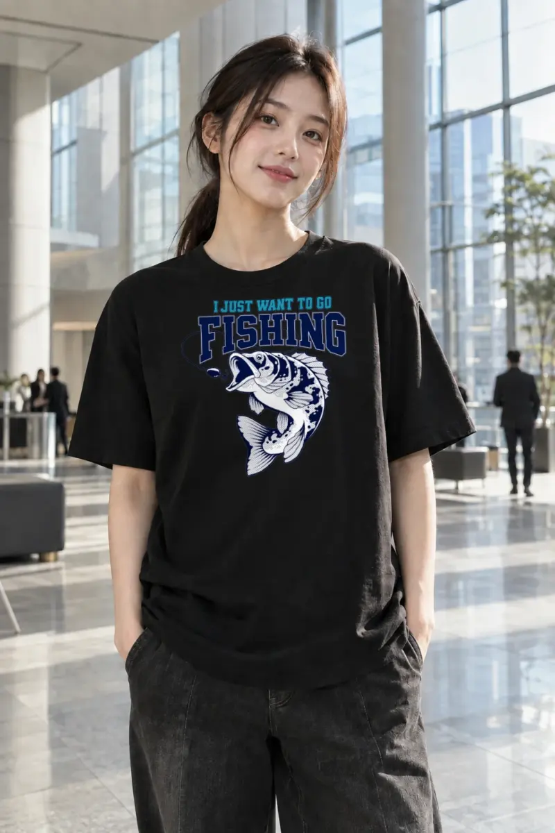 "Just Go Fishing" Heavyweight Unisex Crewneck T-shirt | Gildan 5000