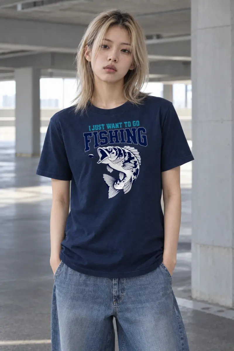 "Just Go Fishing" Heavyweight Unisex Crewneck T-shirt | Gildan 5000