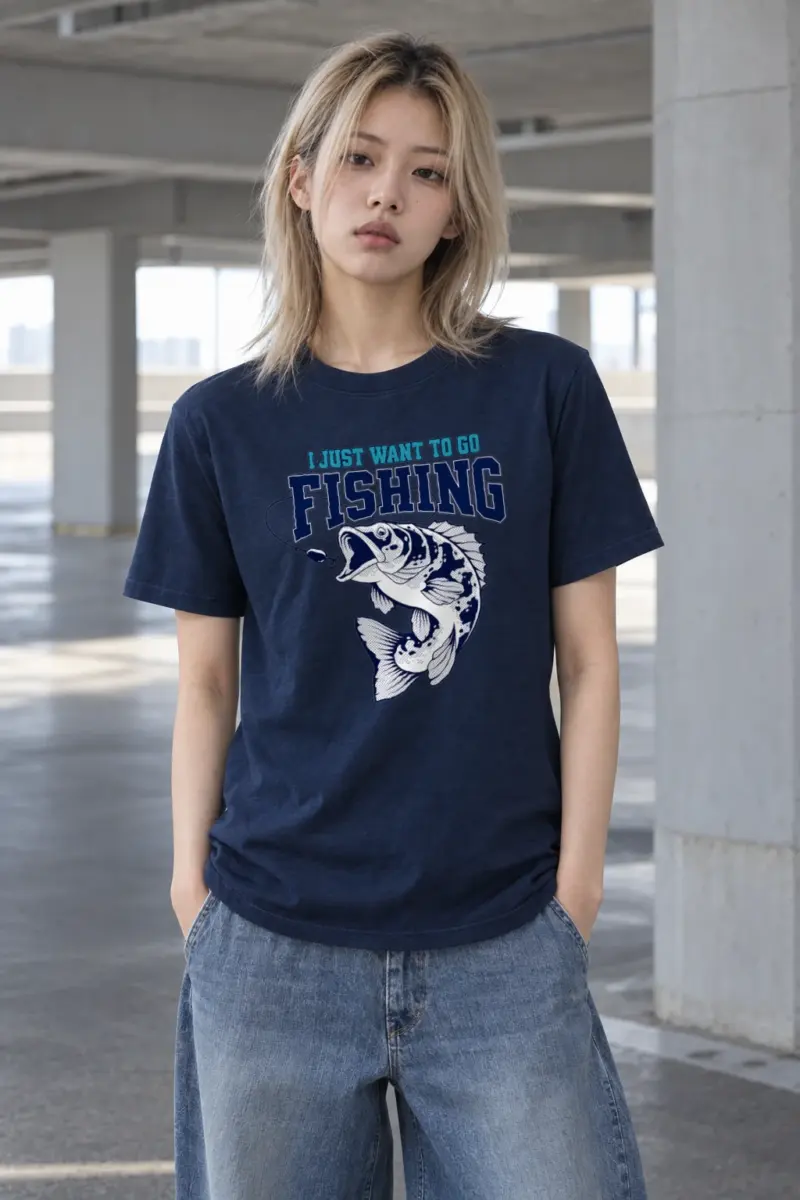 "Just Go Fishing" Heavyweight Unisex Crewneck T-shirt