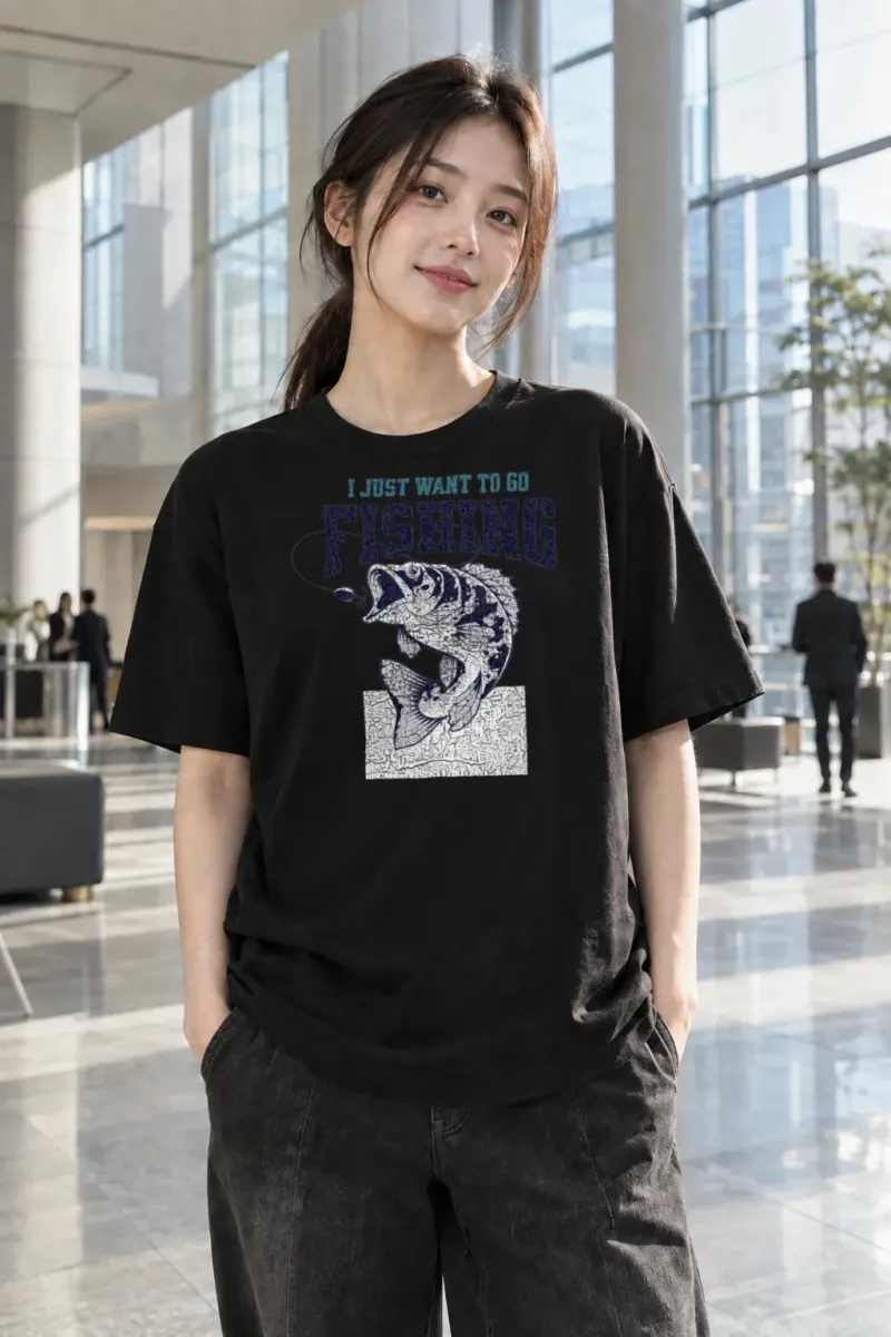 “Just Want To Go Fishing” Heavyweight Unisex Crewneck T-shirt | Gildan 5000