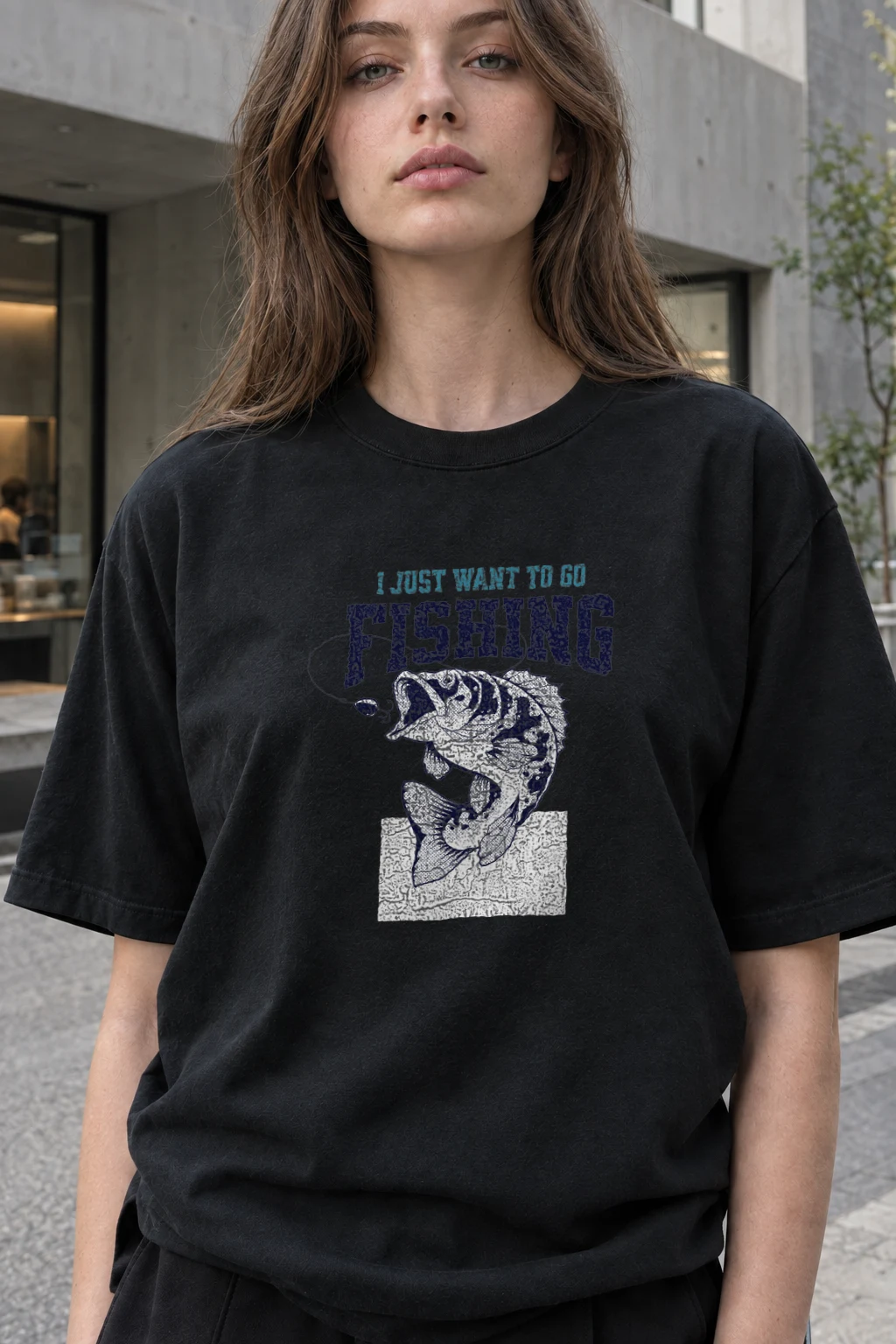 "Just Want To Go Fishing" Heavyweight Unisex Crewneck T-shirt | Gildan 5000