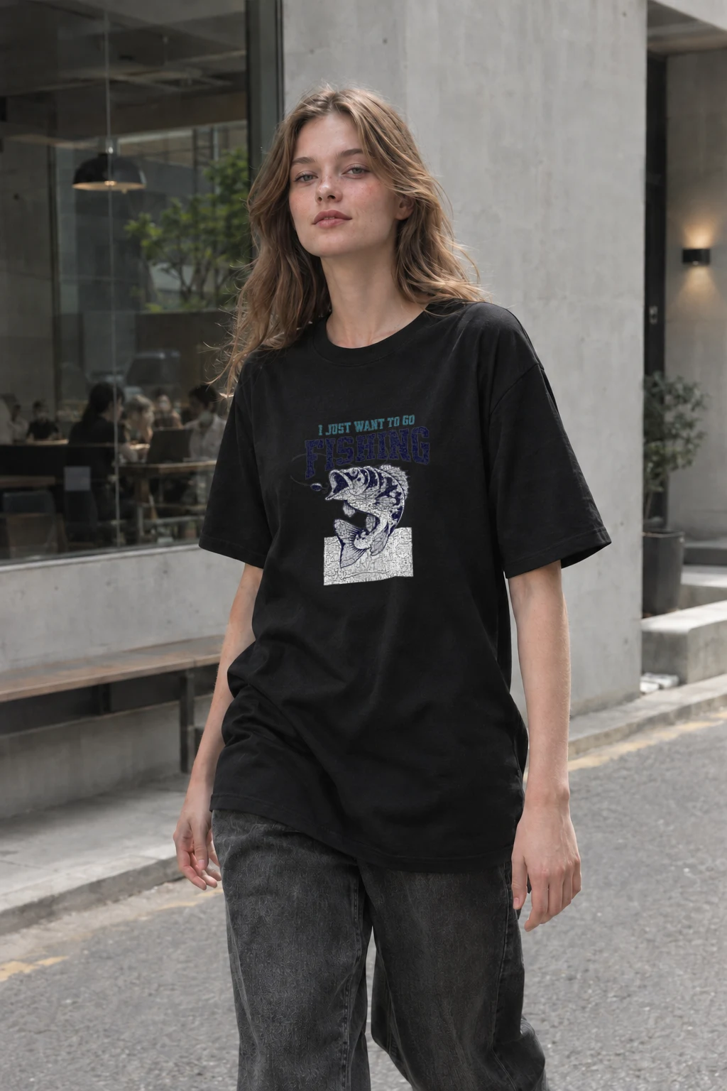 "Just Want To Go Fishing" Heavyweight Unisex Crewneck T-shirt | Gildan 5000