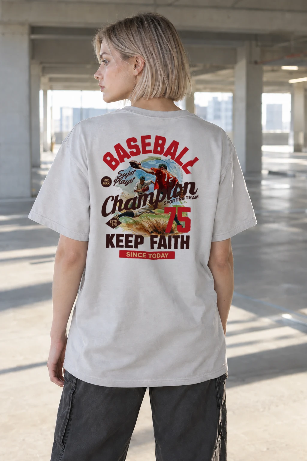 "Keep Faith Baseball" Heavyweight Unisex Crewneck T-shirt | Gildan 5000