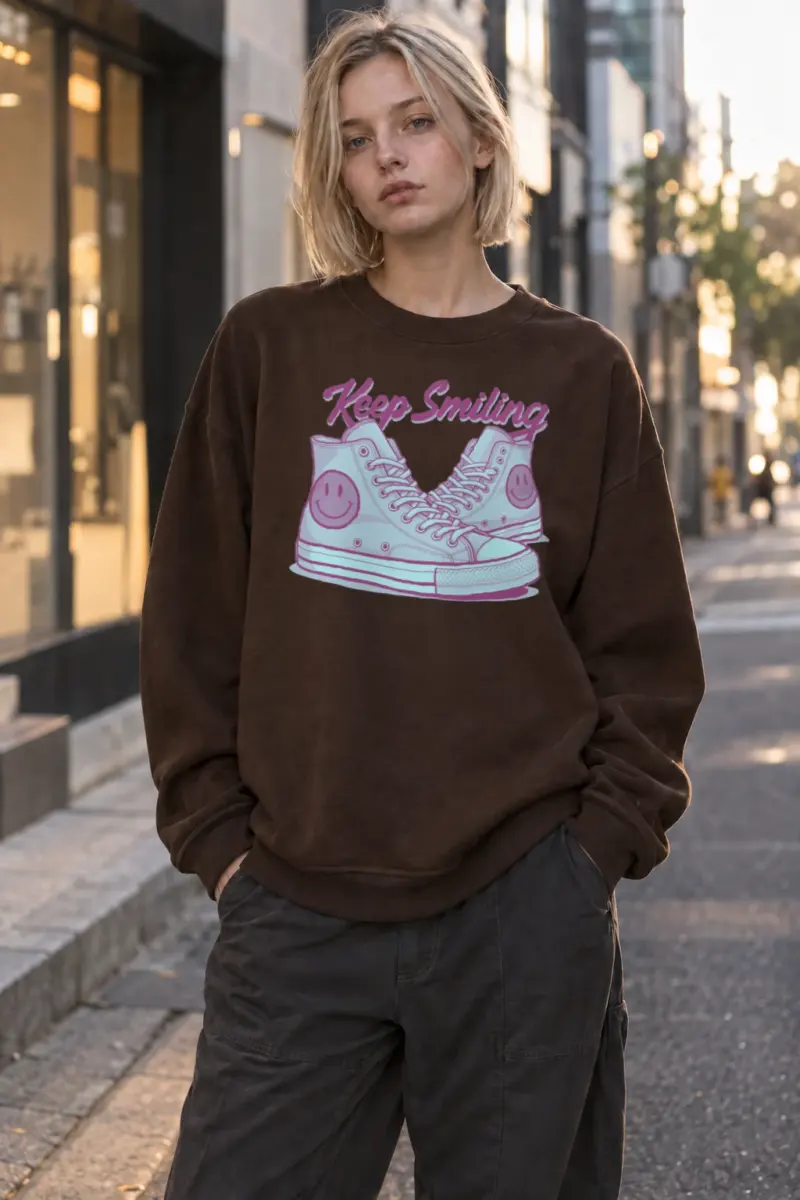 “Keep Smiling” Heavy Blend Unisex Crewneck Sweatshirt | Gildan 18000