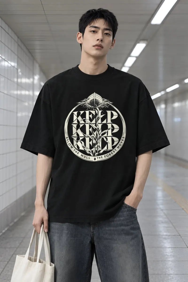 "Kelp Below the Hull" Men's Oversized Heavyweight Crewneck T-Shirt