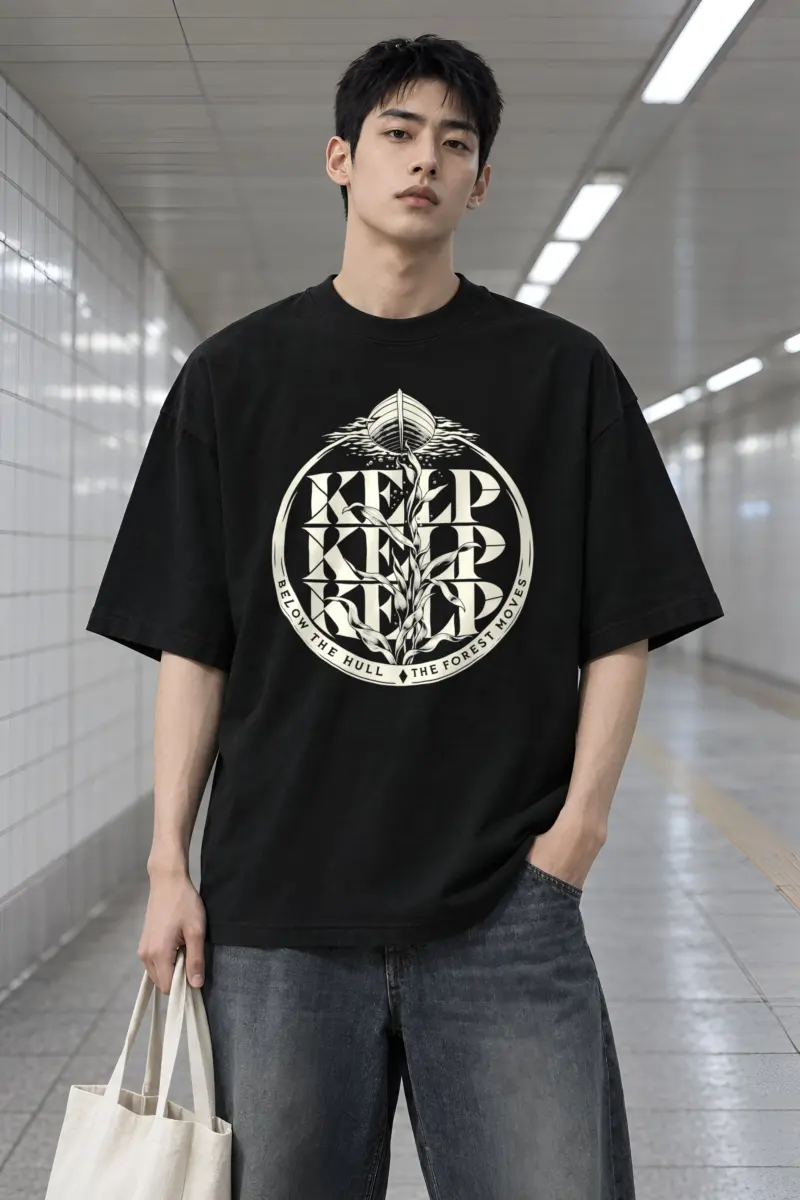 "Kelp Below the Hull" Men's Oversized Heavyweight Crewneck T-Shirt