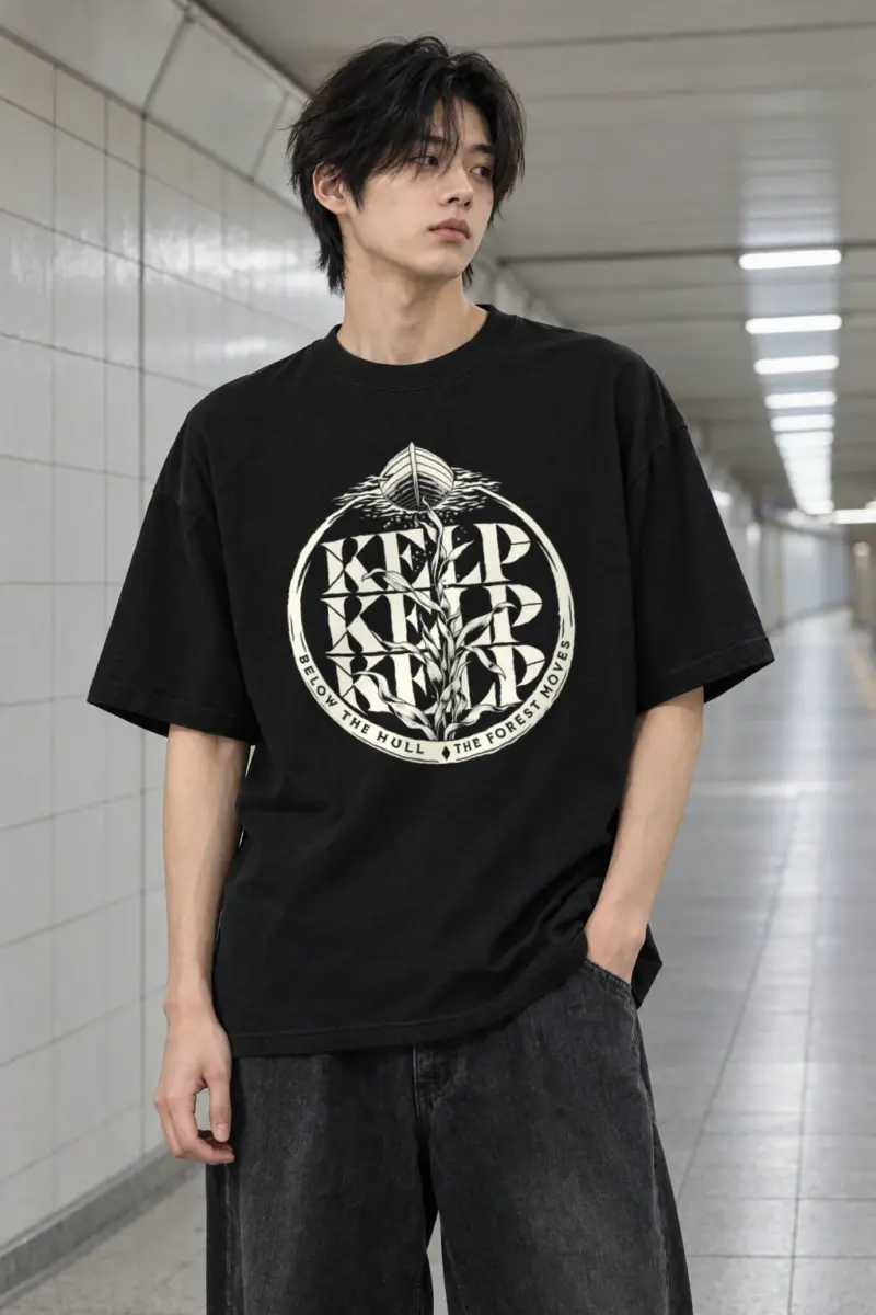 "Kelp Below the Hull" Men's Oversized Heavyweight Crewneck T-Shirt