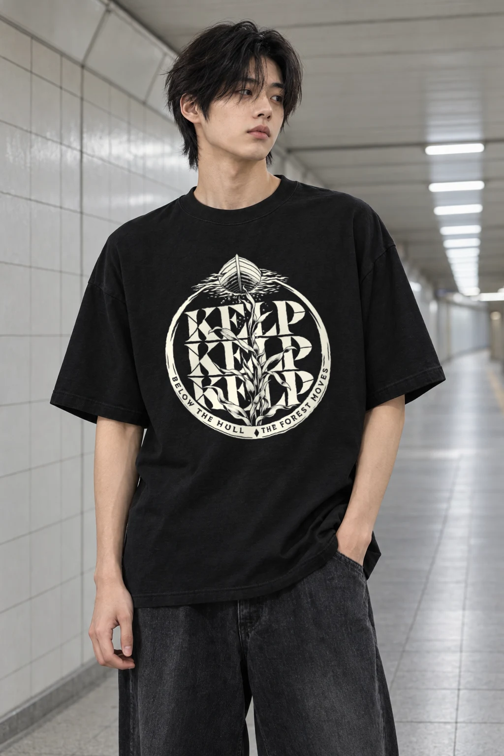 "Kelp Below the Hull" Men's Oversized Heavyweight Crewneck T-Shirt
