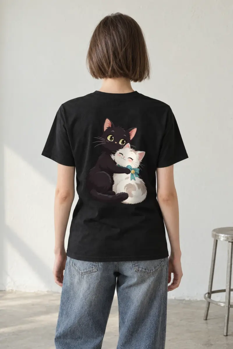 "Kitten Hug Blue Bow" Heavyweight Unisex Crewneck T-shirt