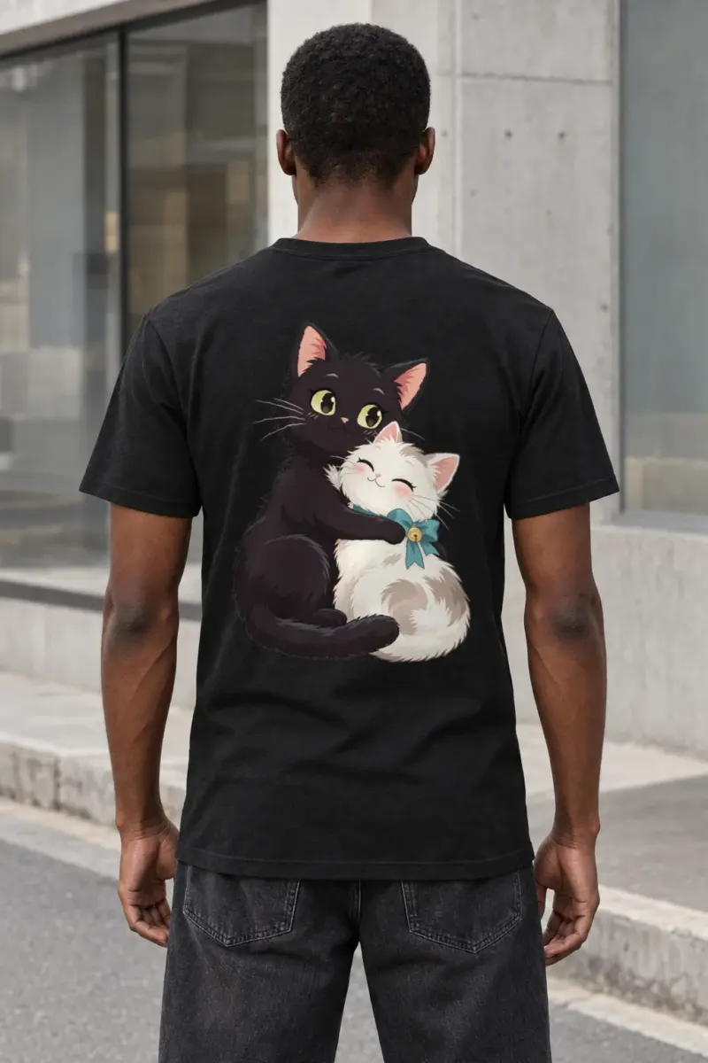 "Kitten Hug Blue Bow" Heavyweight Unisex Crewneck T-shirt | Gildan 5000