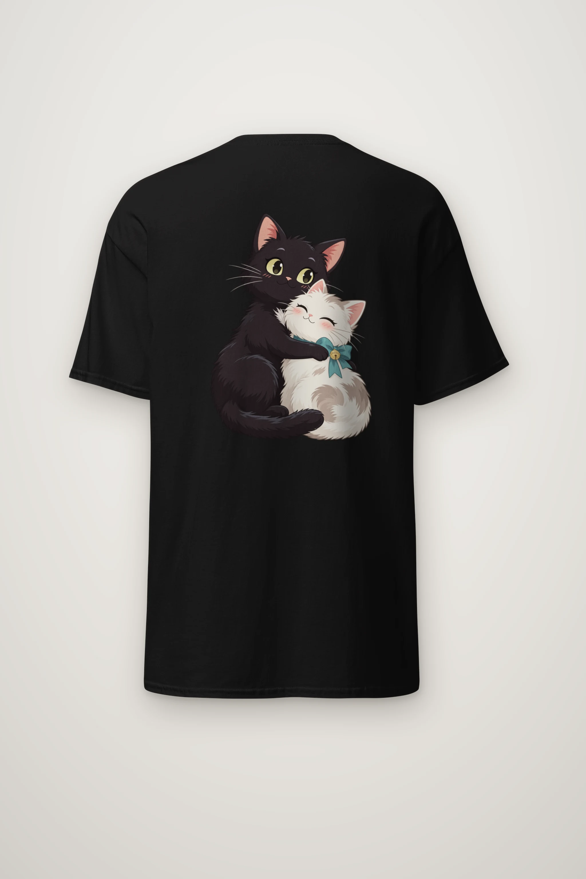 "Kitten Hug Blue Bow" Heavyweight Unisex Crewneck T-shirt
