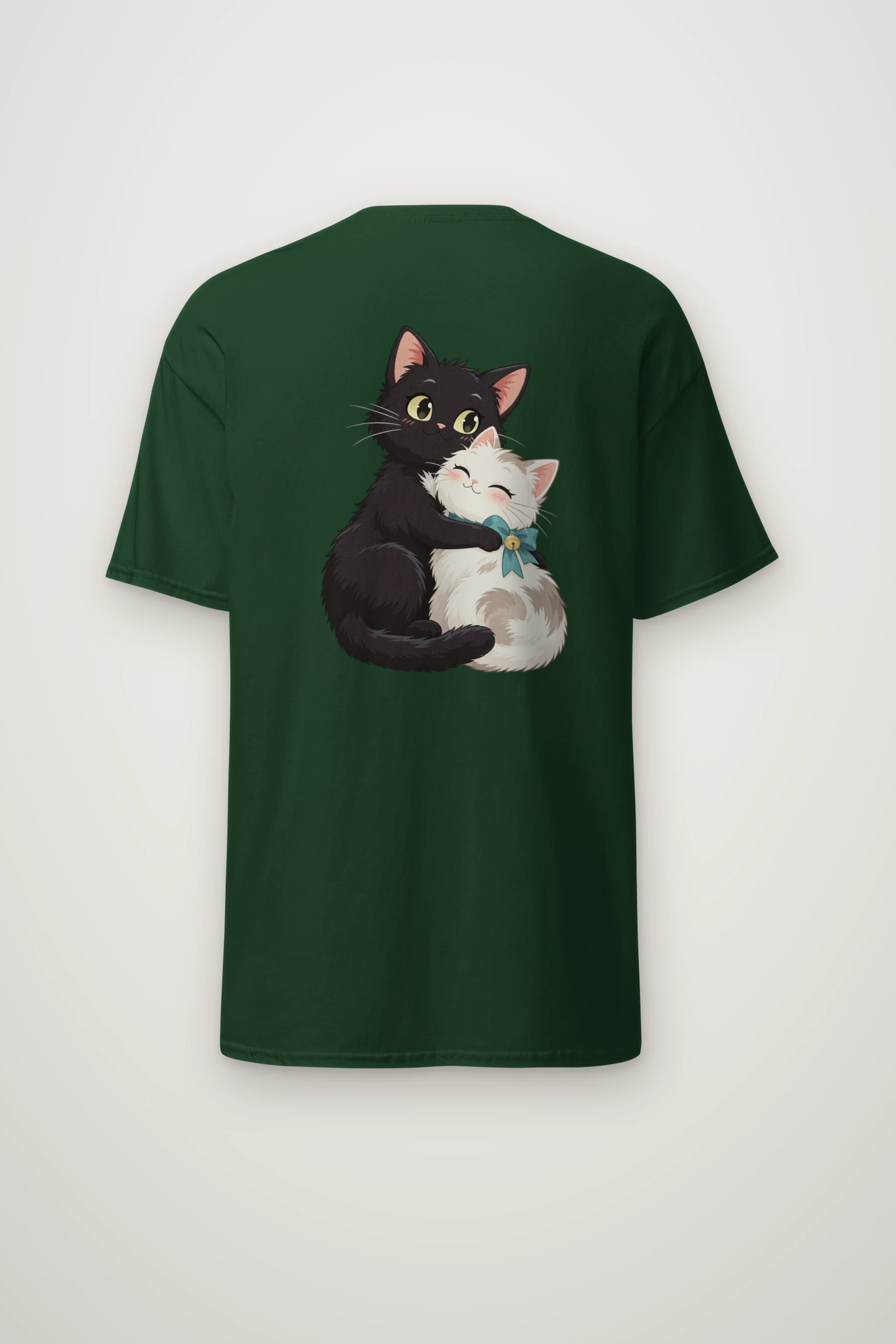 "Kitten Hug Blue Bow" Heavyweight Unisex Crewneck T-shirt