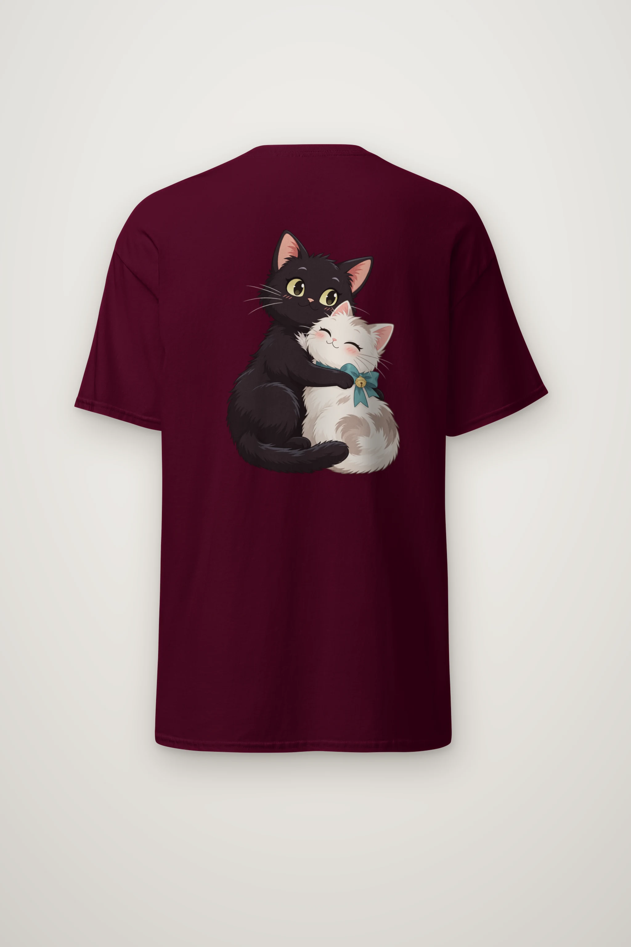 "Kitten Hug Blue Bow" Heavyweight Unisex Crewneck T-shirt